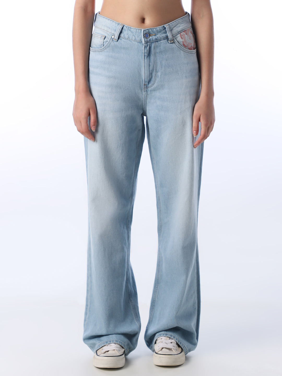 Rose Embroidered Straight Fit Jeans