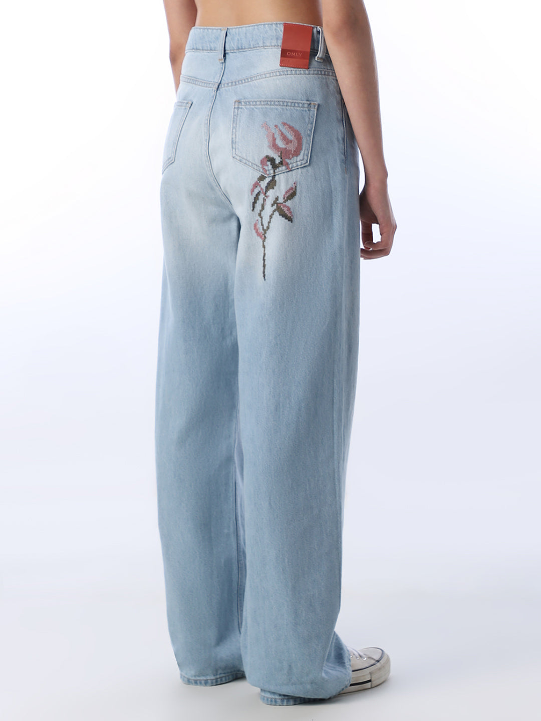 Rose Embroidered Straight Fit Jeans