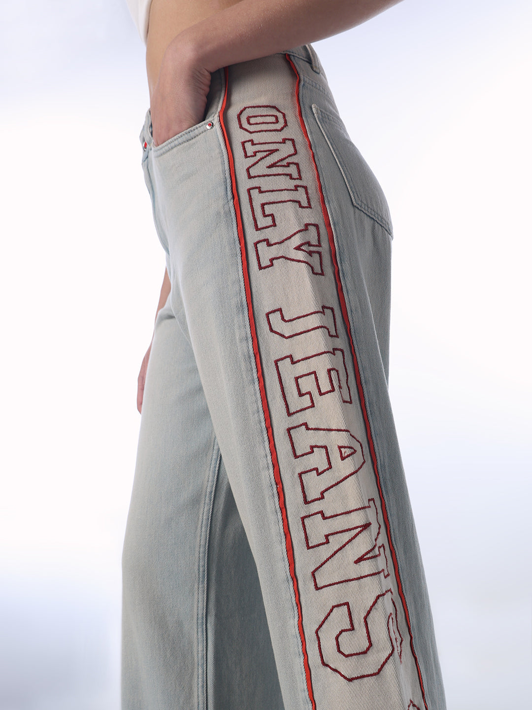 Logo Tape Detail Wide Leg Jeans