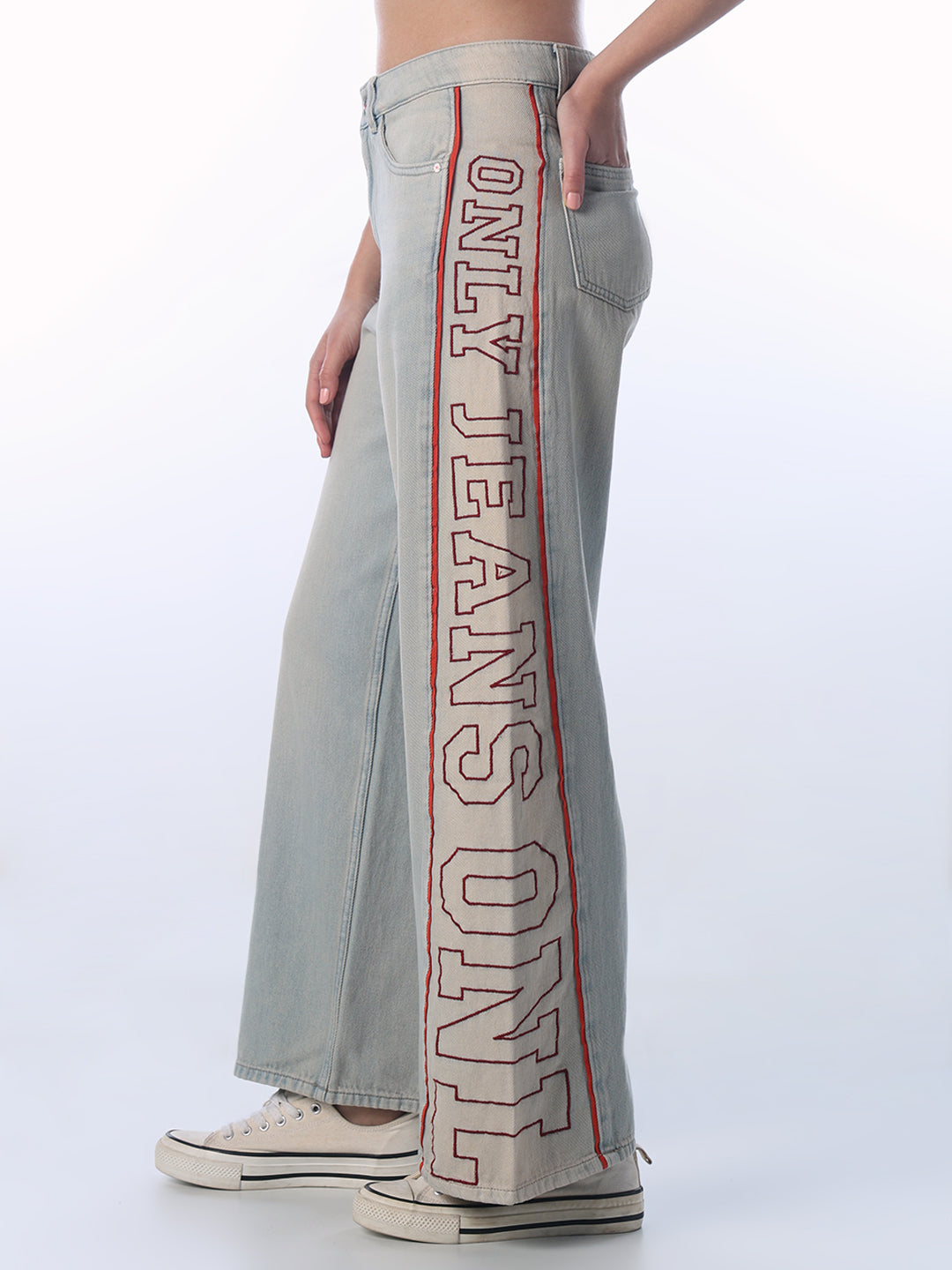 Logo Tape Detail Wide Leg Jeans