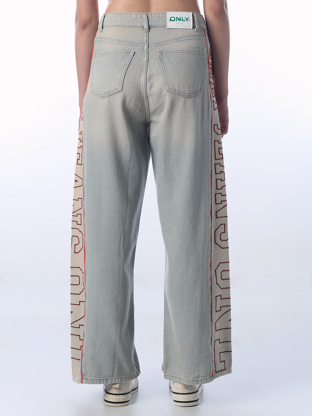 Logo Tape Detail Wide Leg Jeans