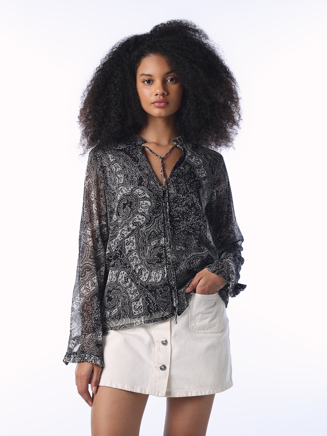 Black Paisley Print Top