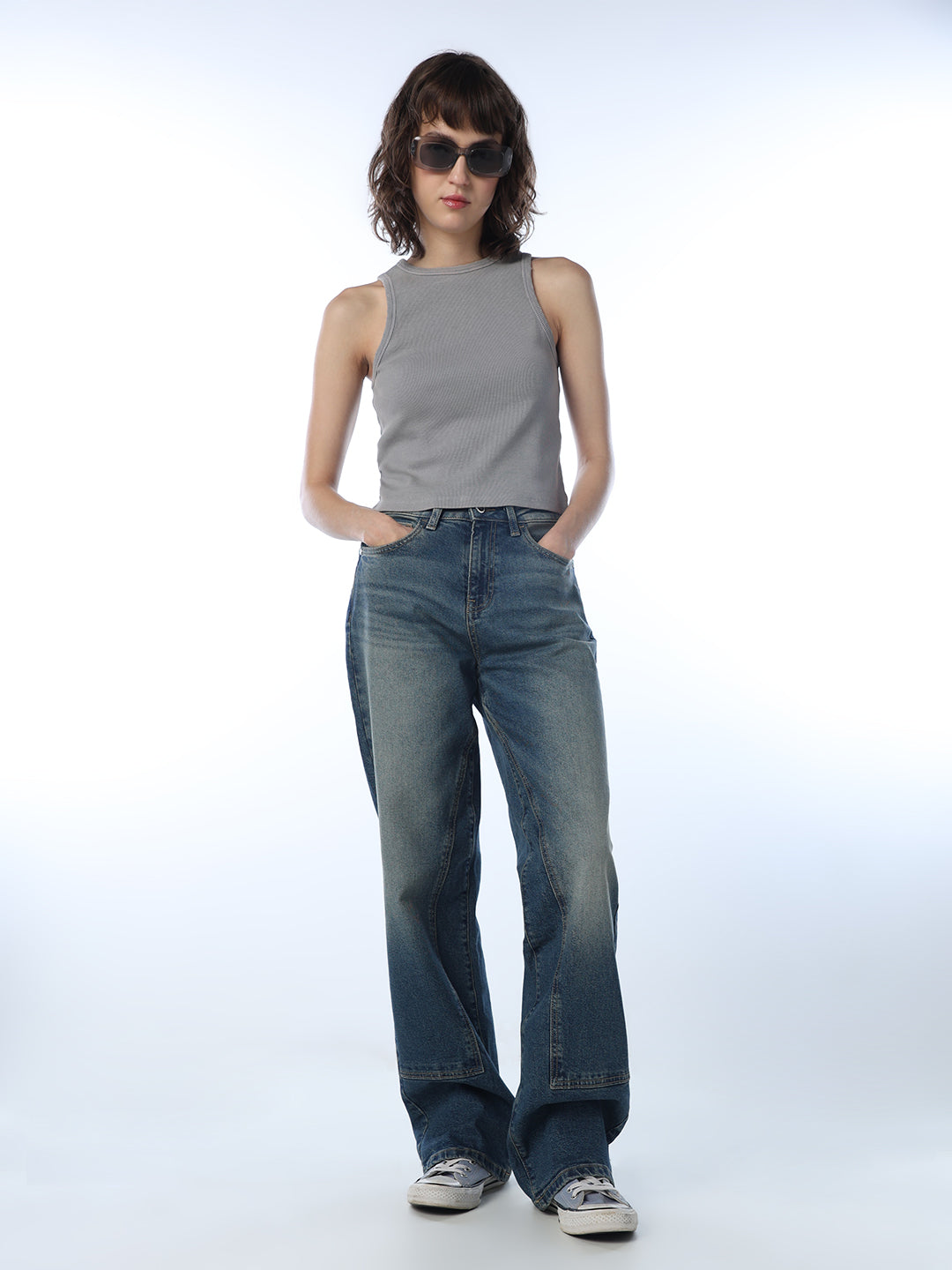High Rise Straight Fit Jeans - Dark Blue