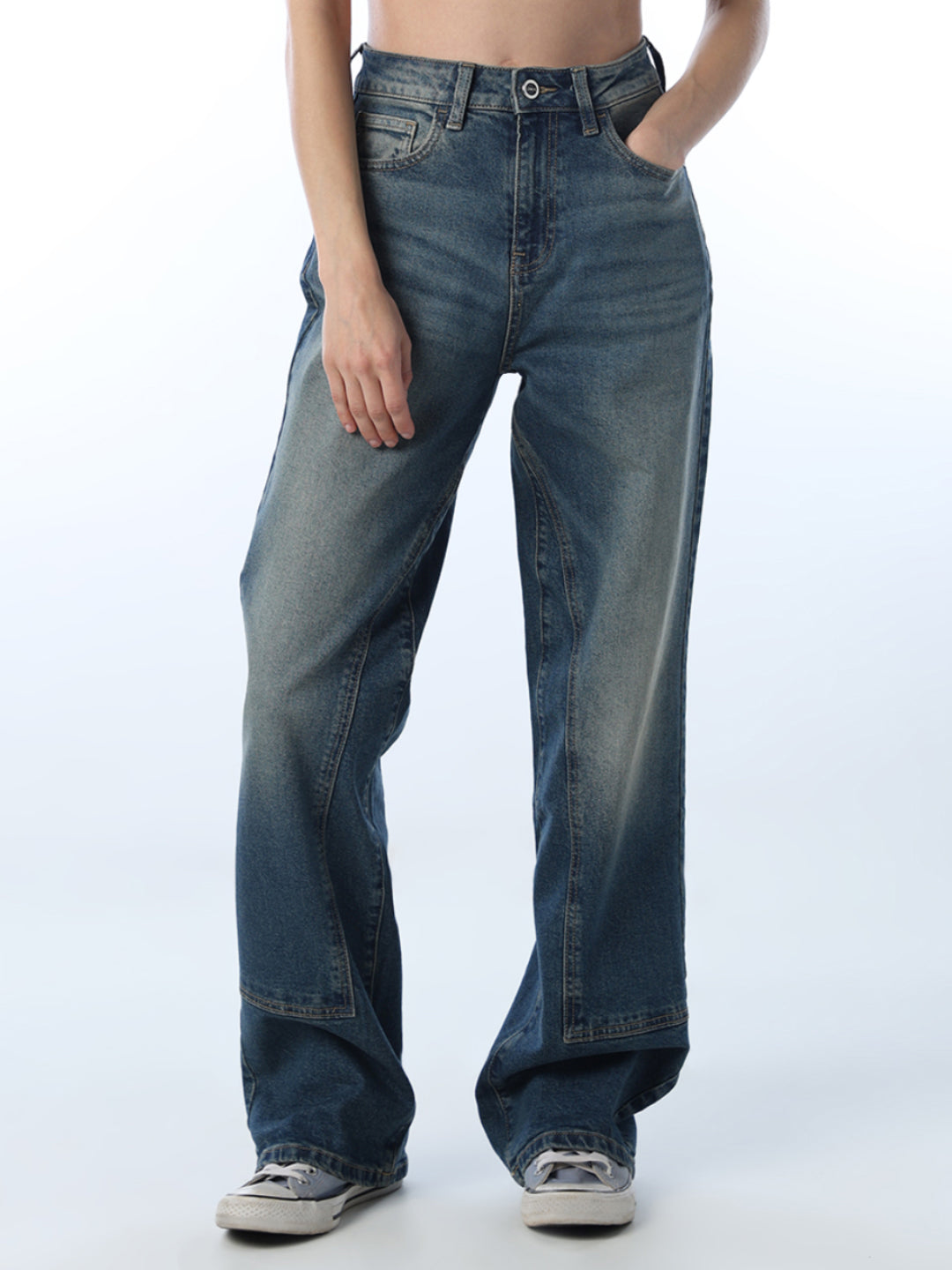 High Rise Straight Fit Jeans - Dark Blue