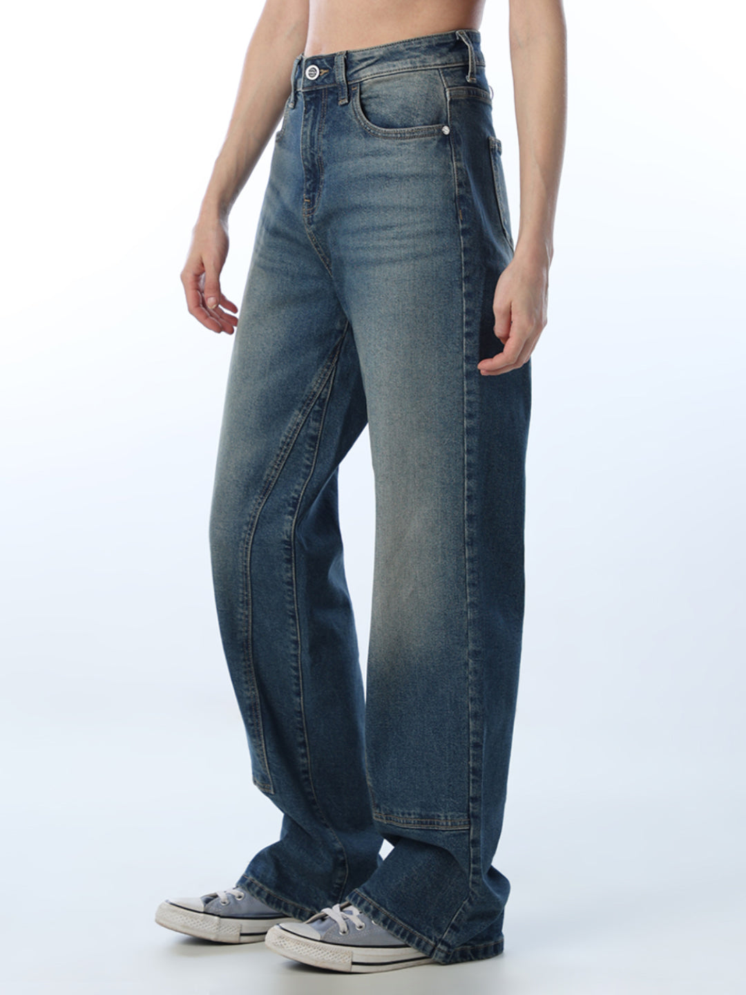 High Rise Straight Fit Jeans - Dark Blue