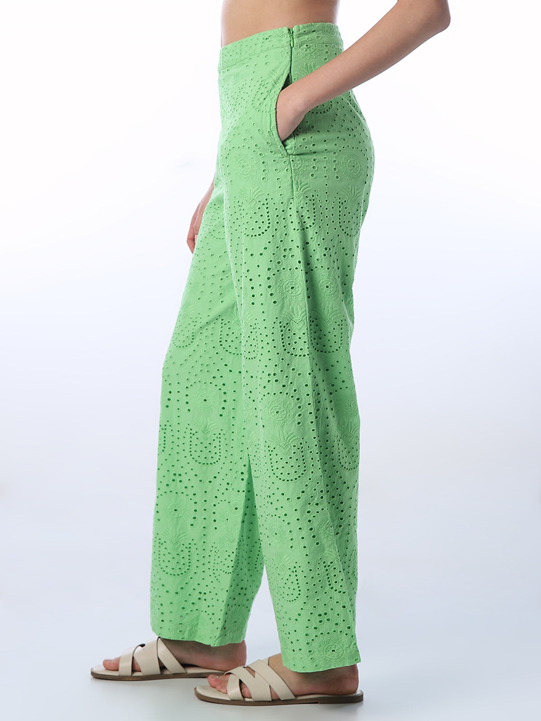 Embroidered Wide Leg Pants