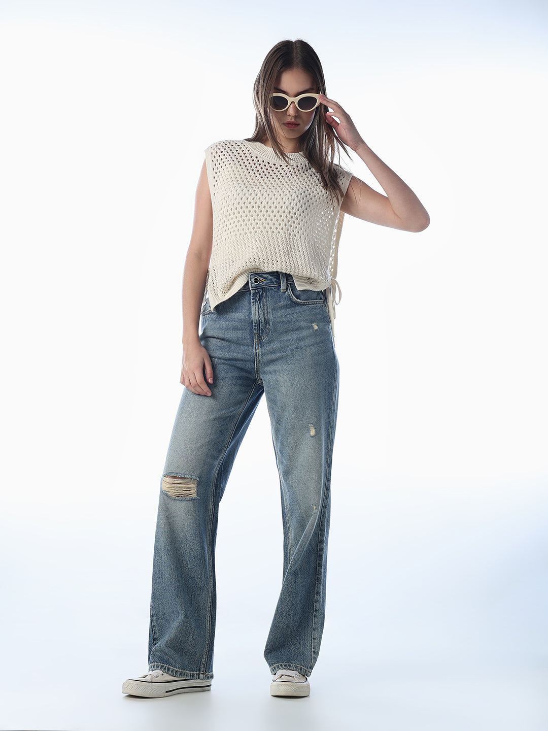 Mildly Distressed Straight Fit Jeans