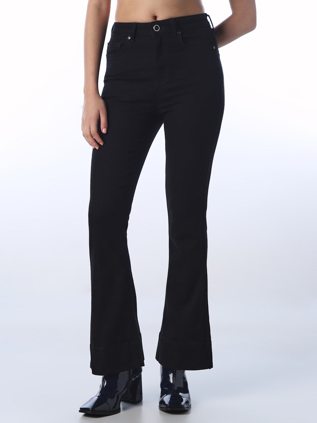 Black High Rise Flared Jeans