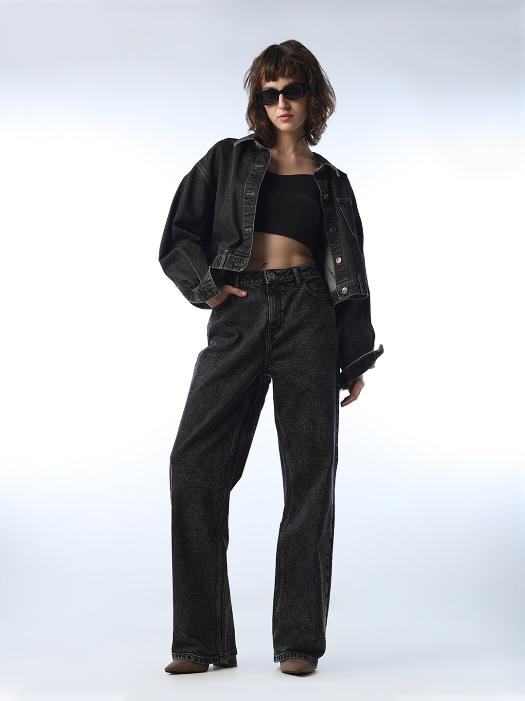 FRONT YORK WASHED DENIM PANTS BLACK Jade Black Mildly Distressed 