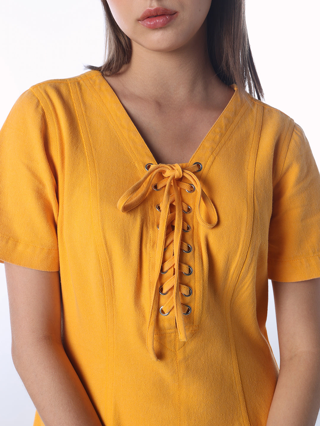 Lace-Up V-Neck Mini Dress