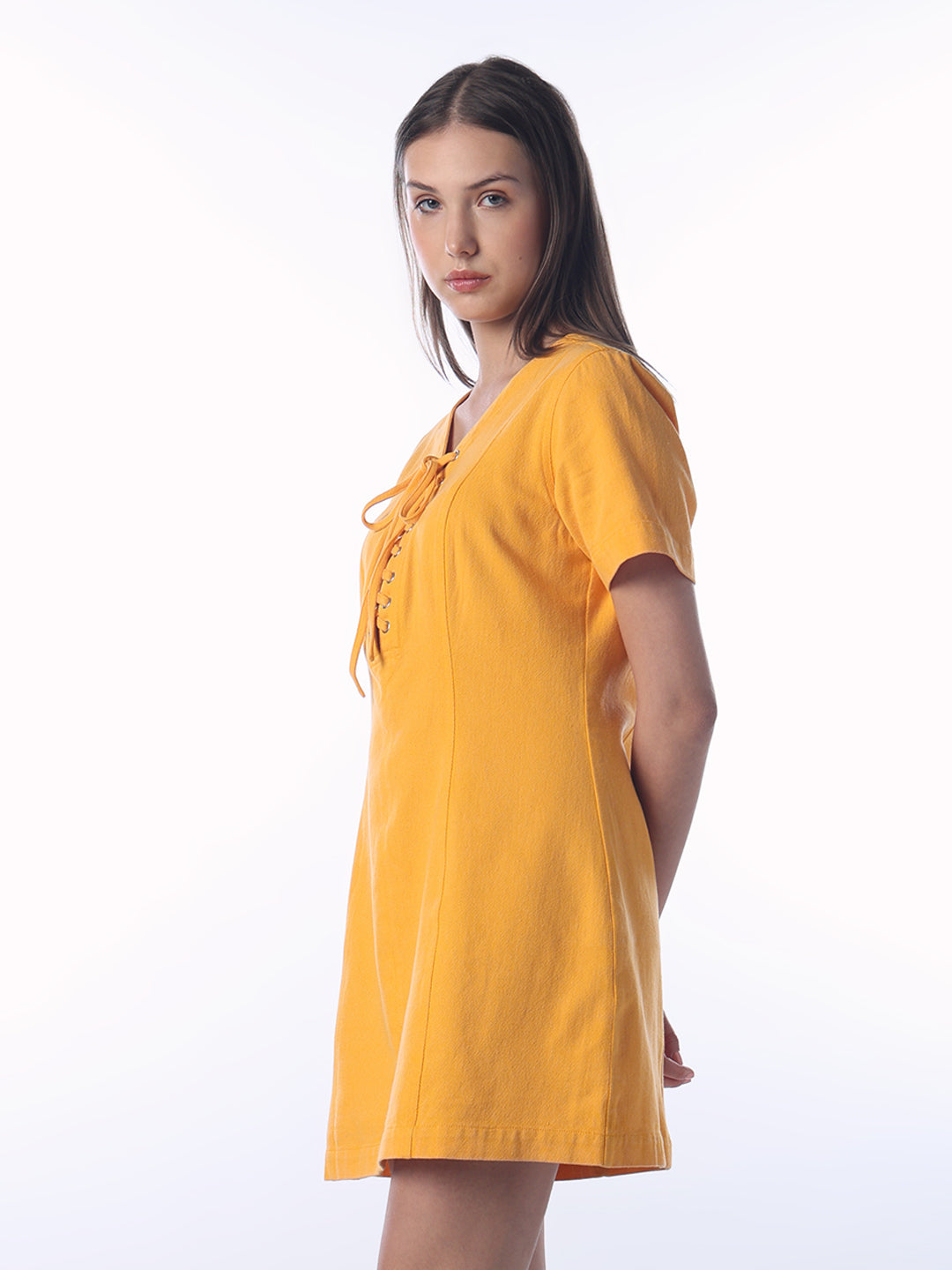 Lace-Up V-Neck Mini Dress