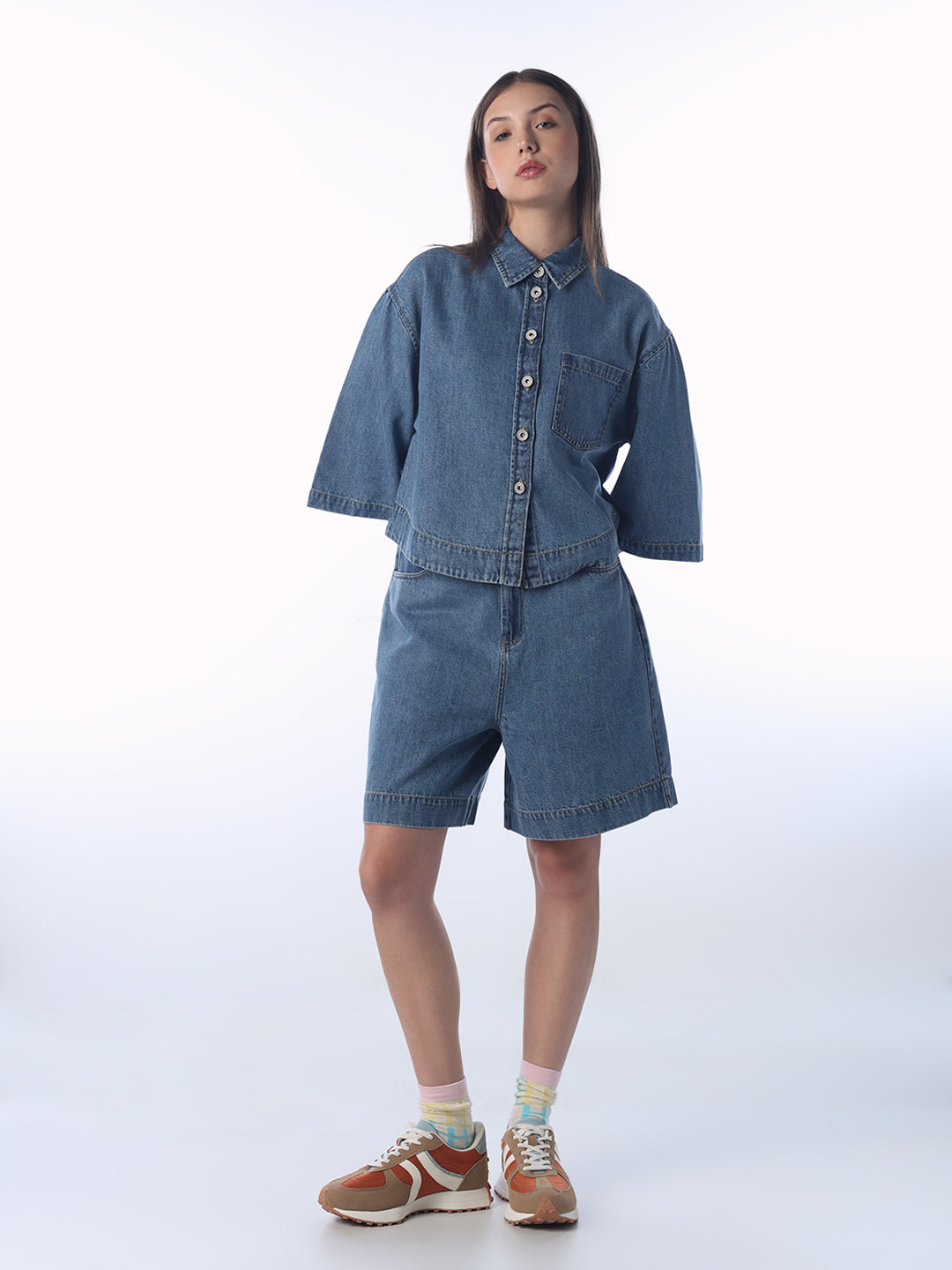 Batwing Sleeve Boxy Fit Denim Shirt