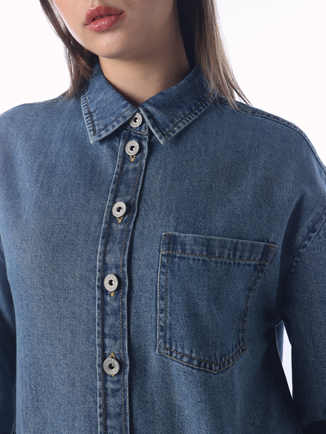 Batwing Sleeve Boxy Fit Denim Shirt