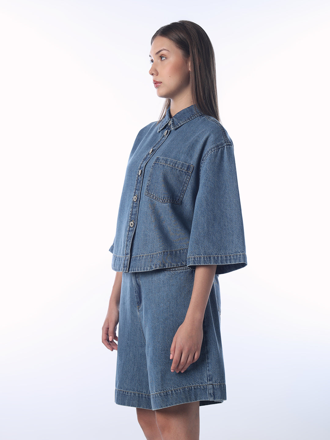 Batwing Sleeve Boxy Fit Denim Shirt