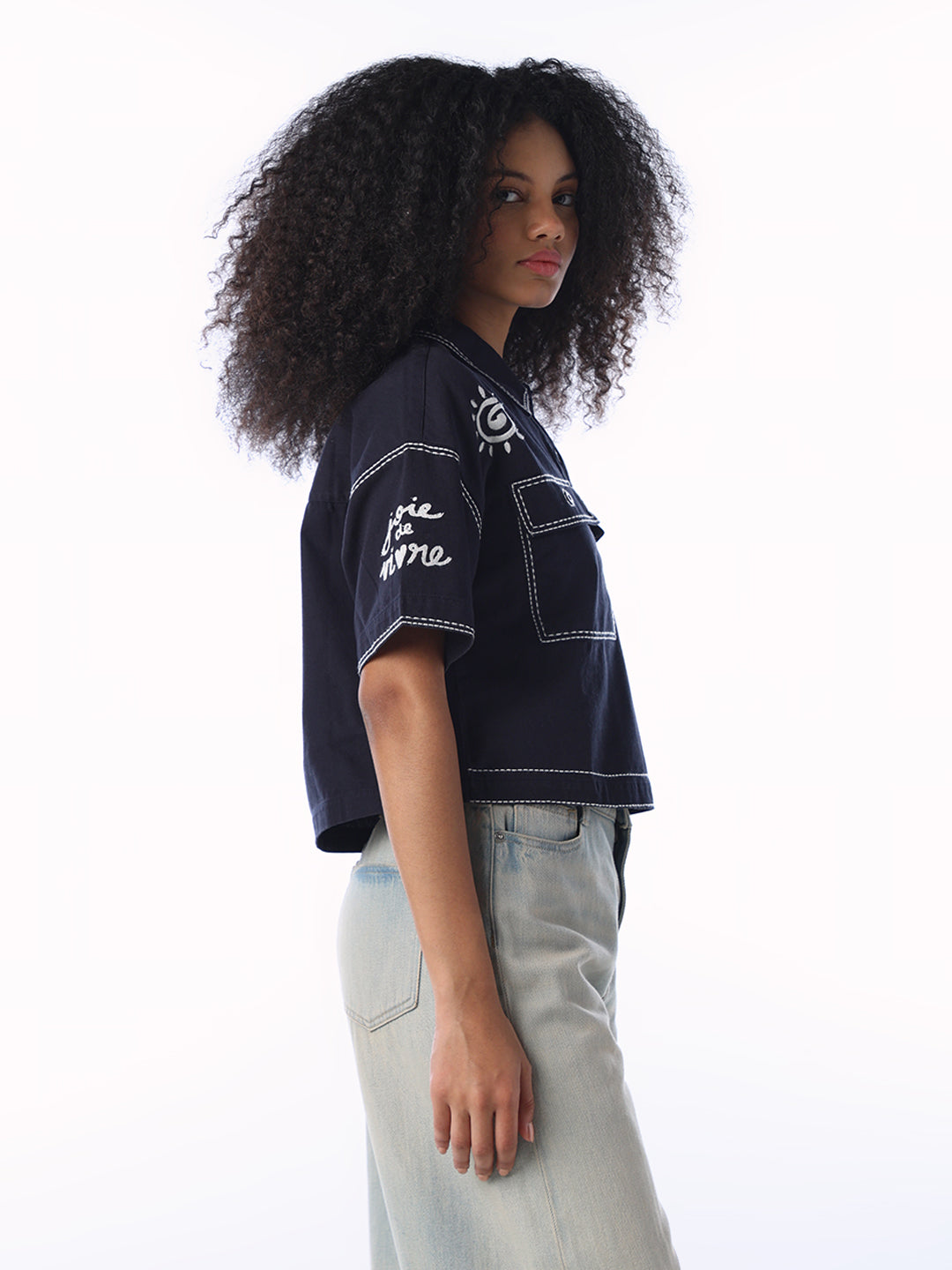 Embroidered Cropped Boxy Fit Shirt