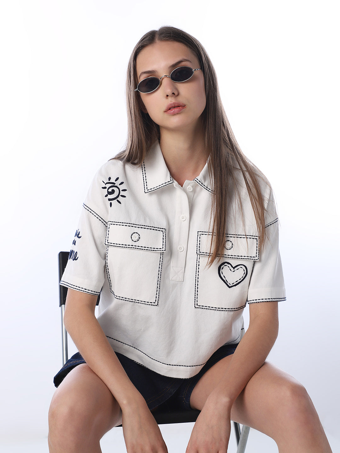 Contrast Stitch Embroidered Shirt