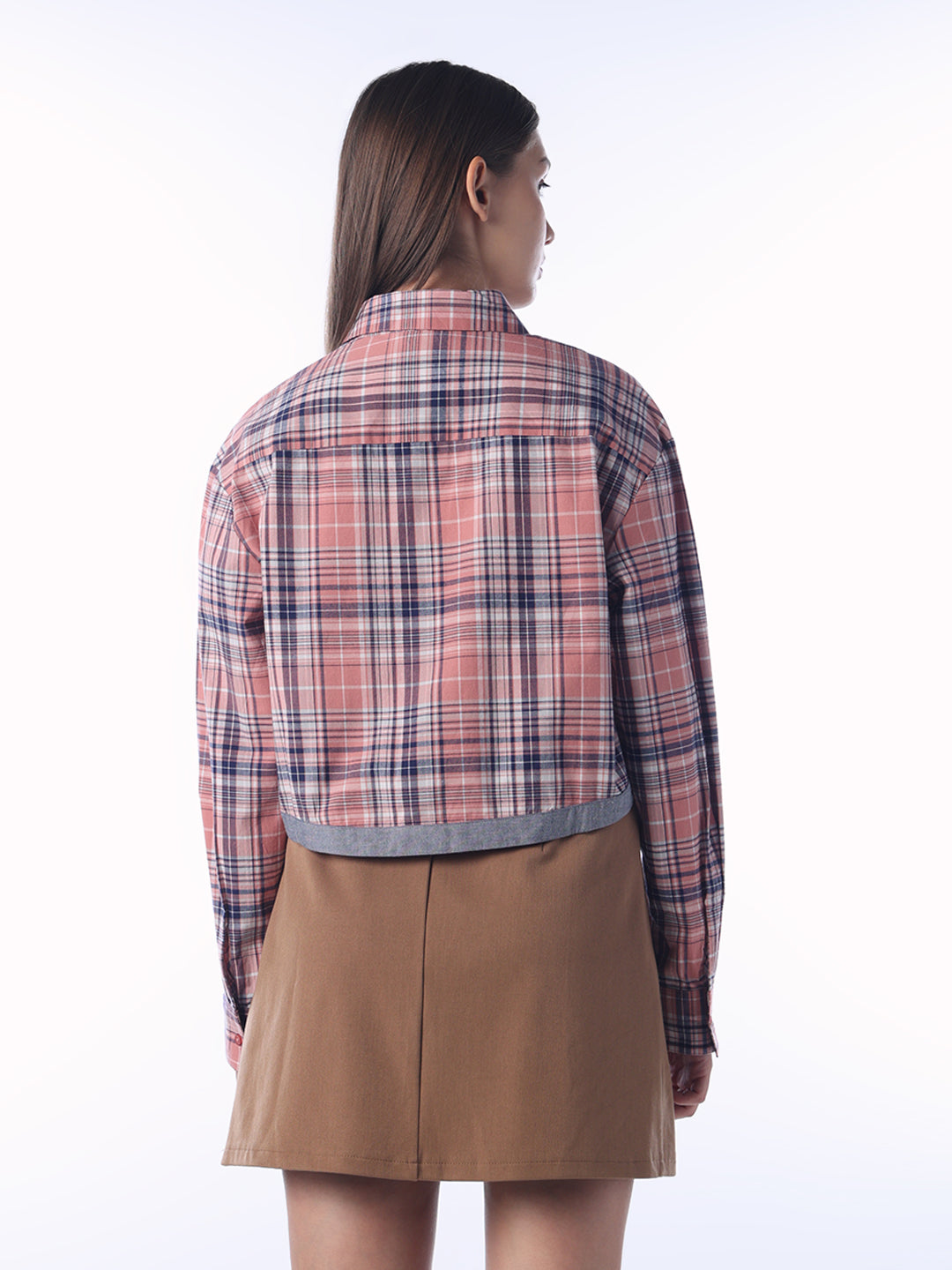 Checked Graphic Cropped Shirt