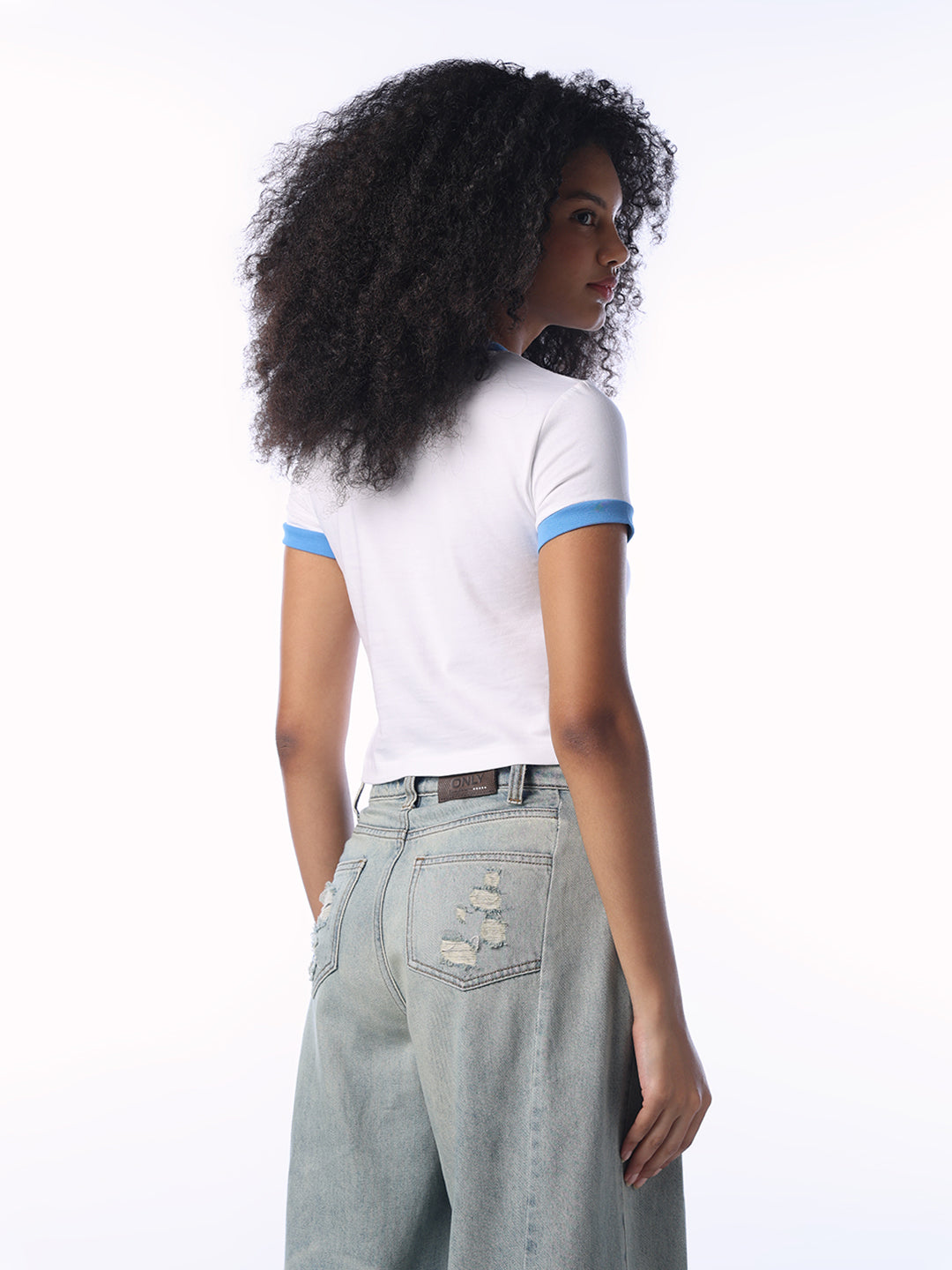Contrast Ribbed Trims Cropped T-shirt