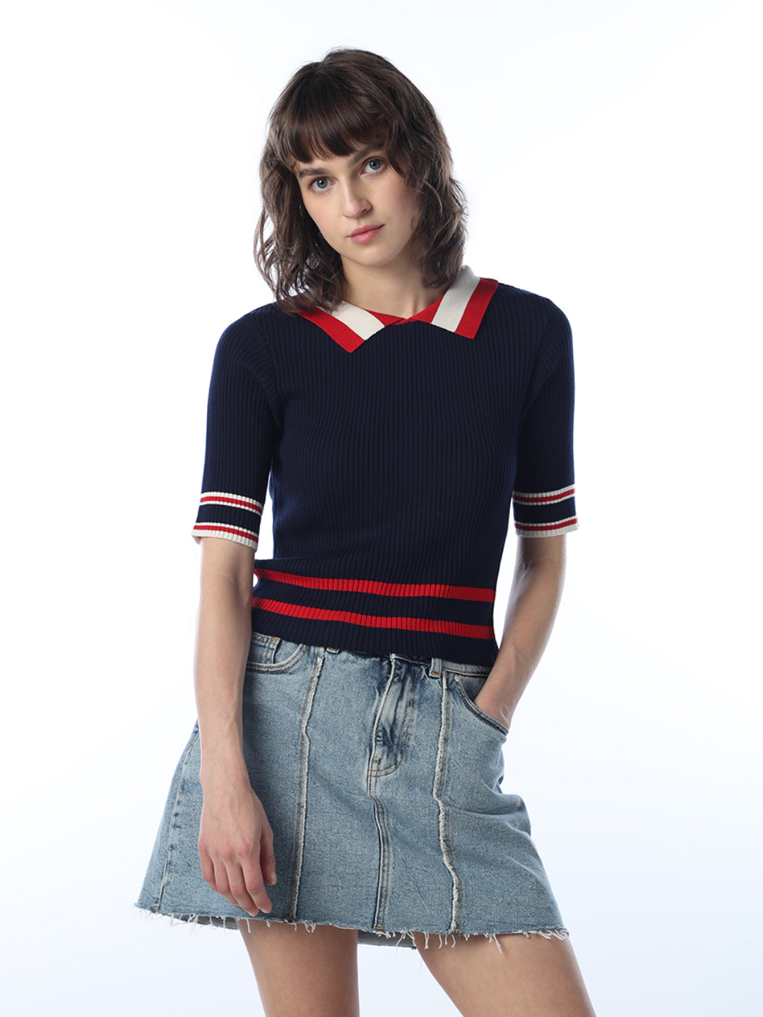 Fitted Collared Knit T-shirt