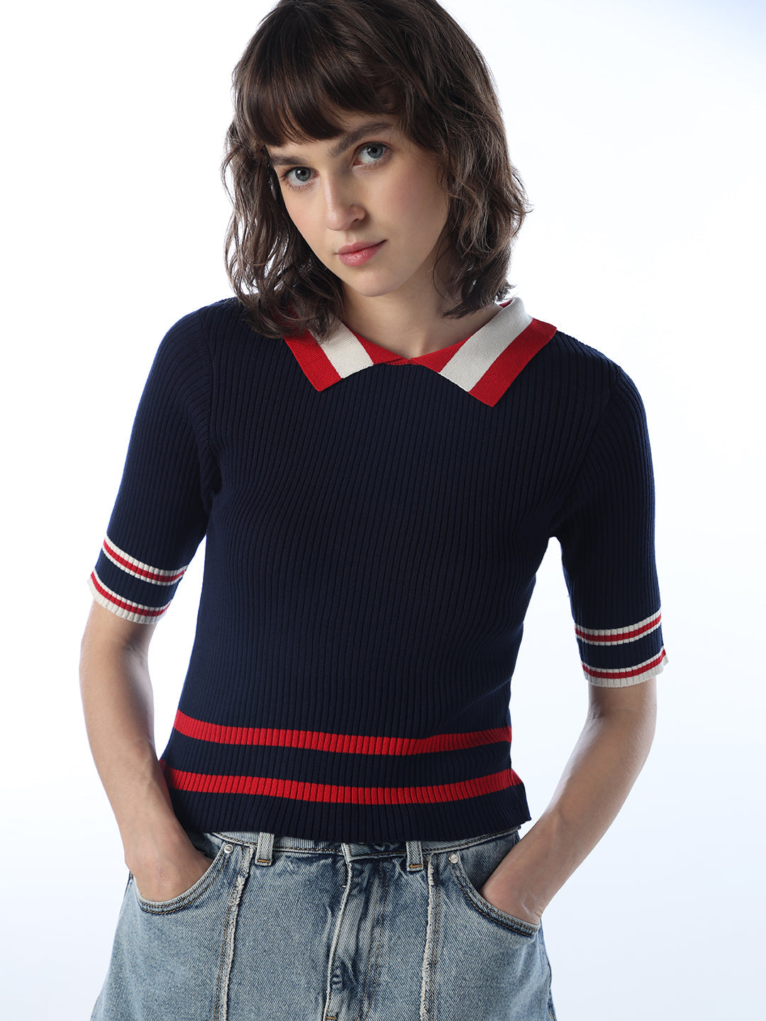 Fitted Collared Knit T-shirt