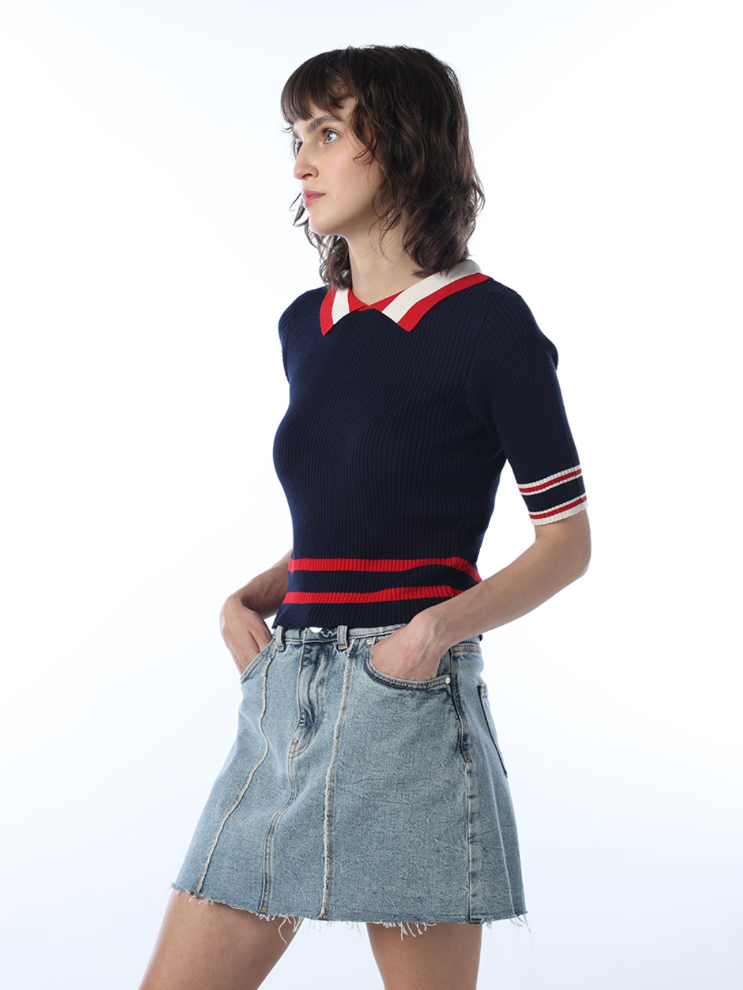 Fitted Collared Knit T-shirt