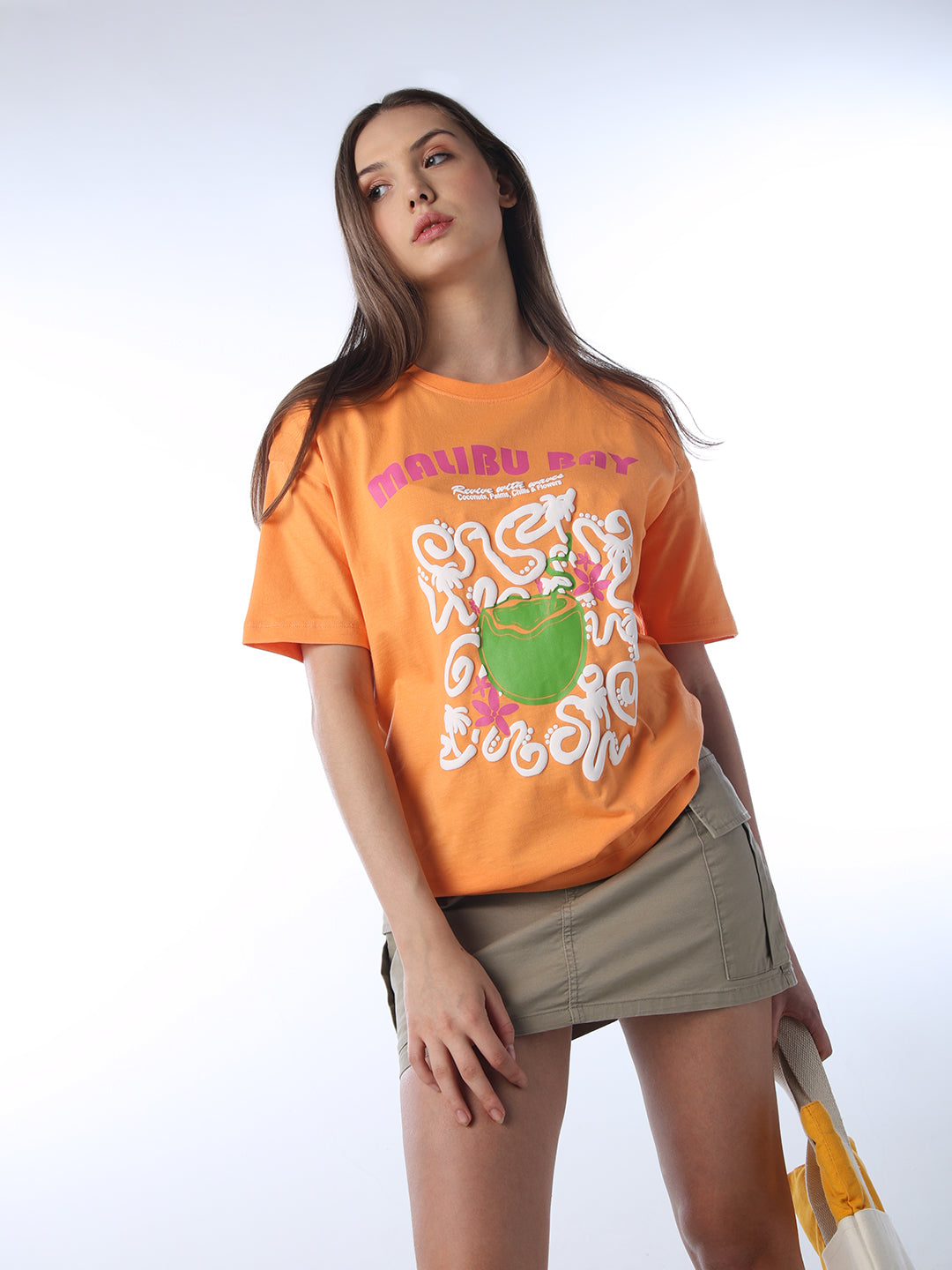 Orange Printed Oversized T-shirt