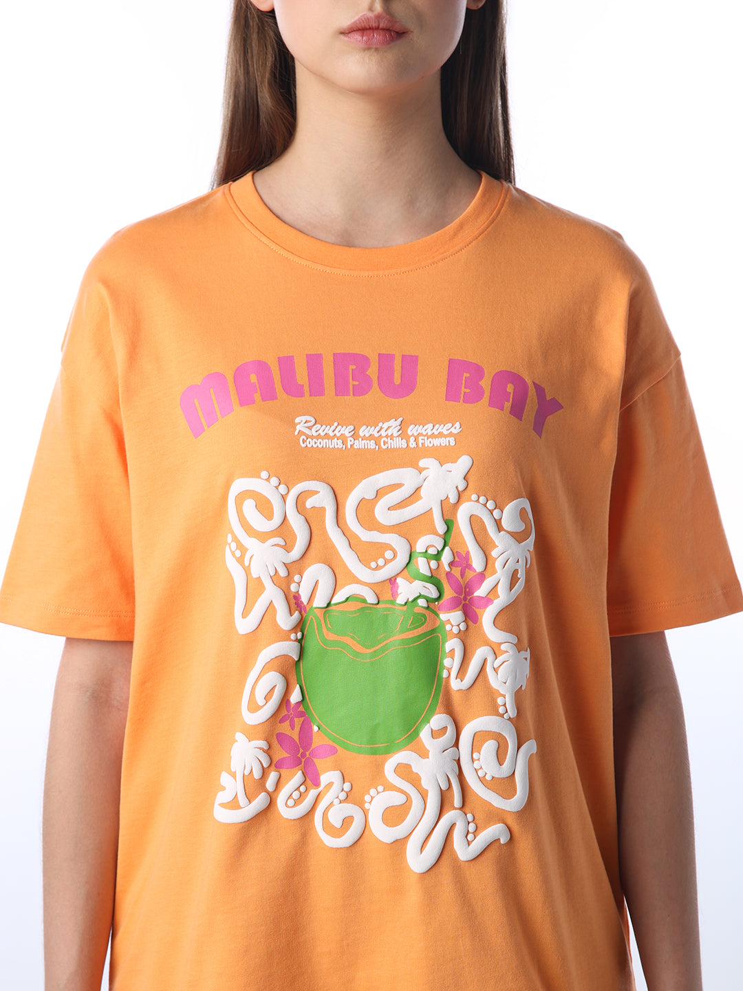 Orange Printed Oversized T-shirt