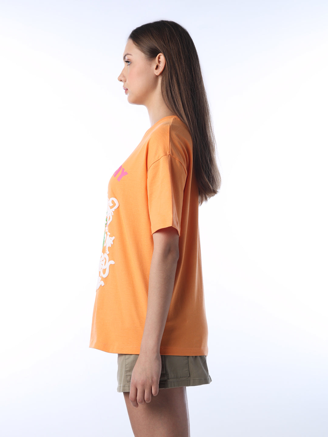 Orange Printed Oversized T-shirt