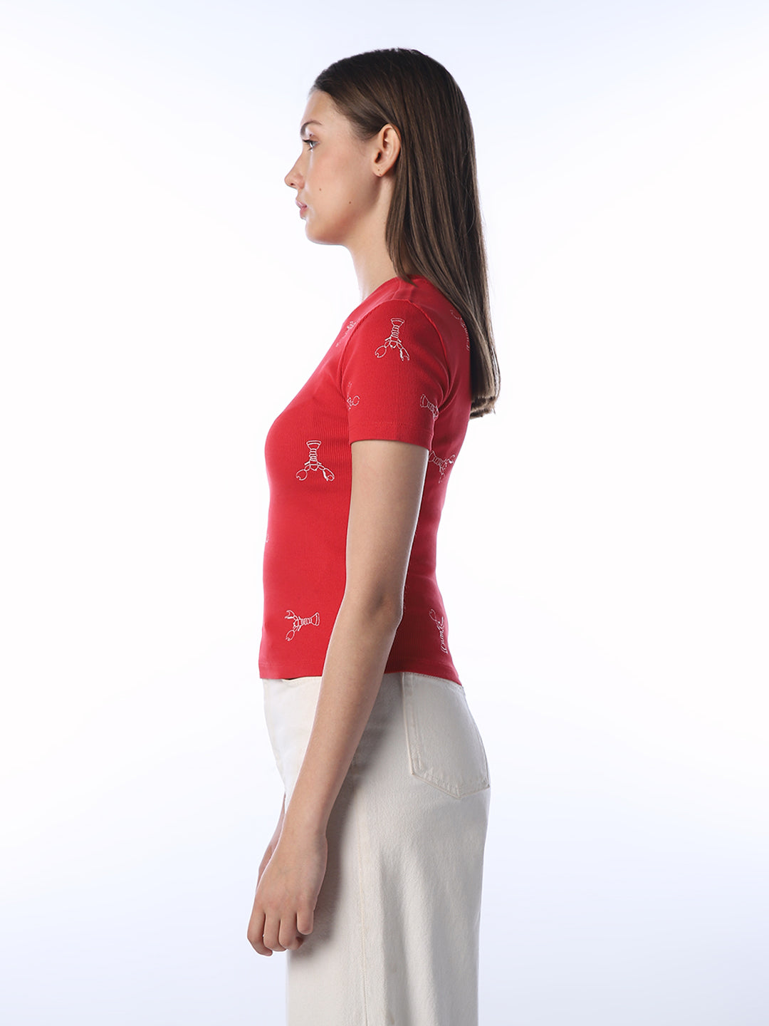 Lobster Print Fitted Ribbed T-Shirt