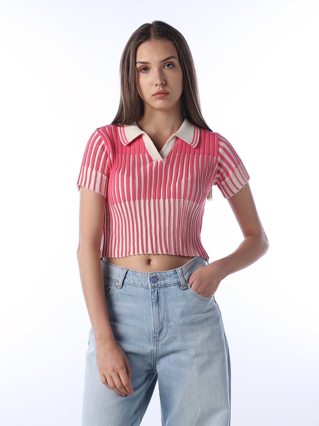 Ribbed Cropped Polo