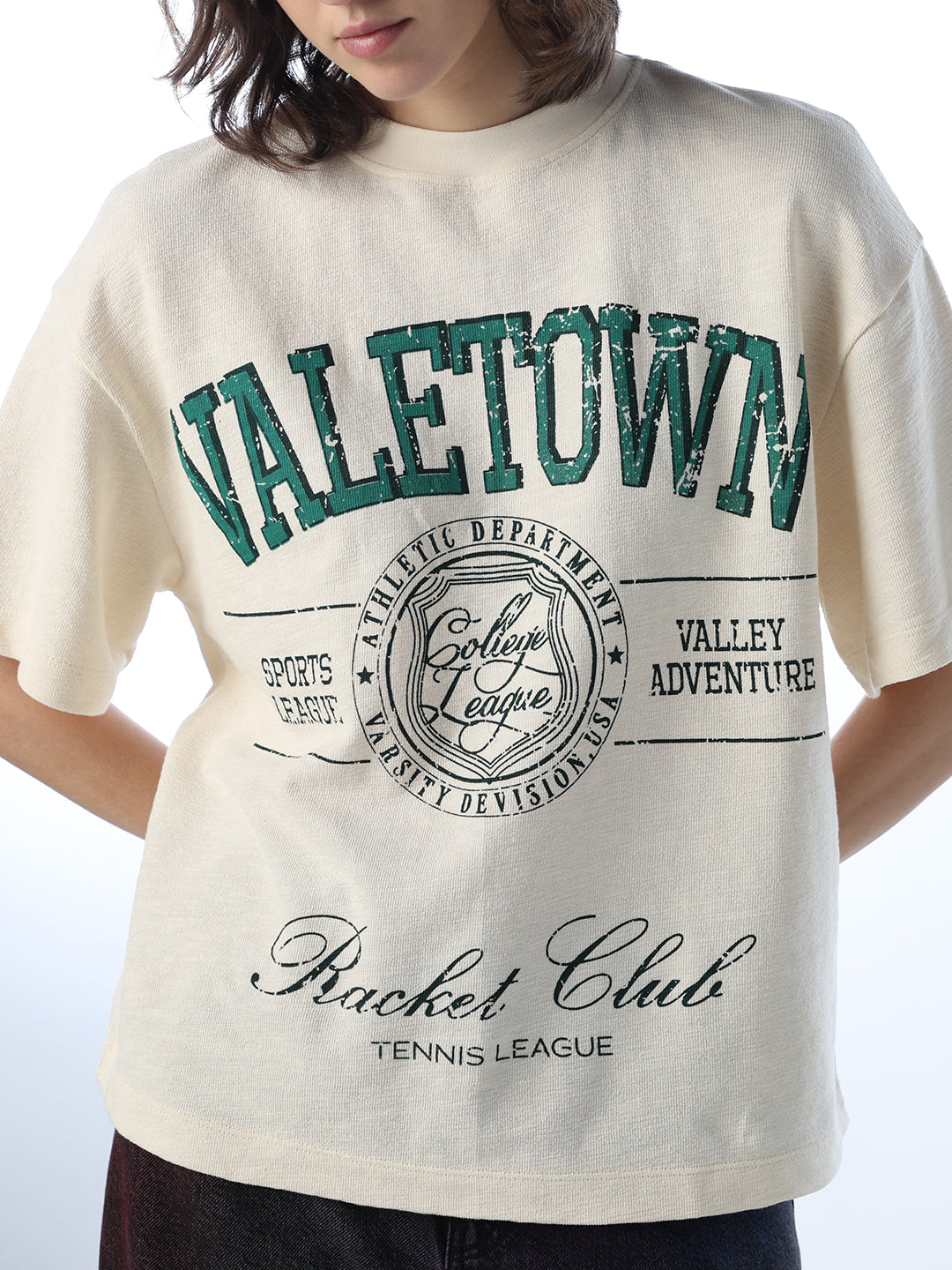 Cream Printed Cotton T-shirt