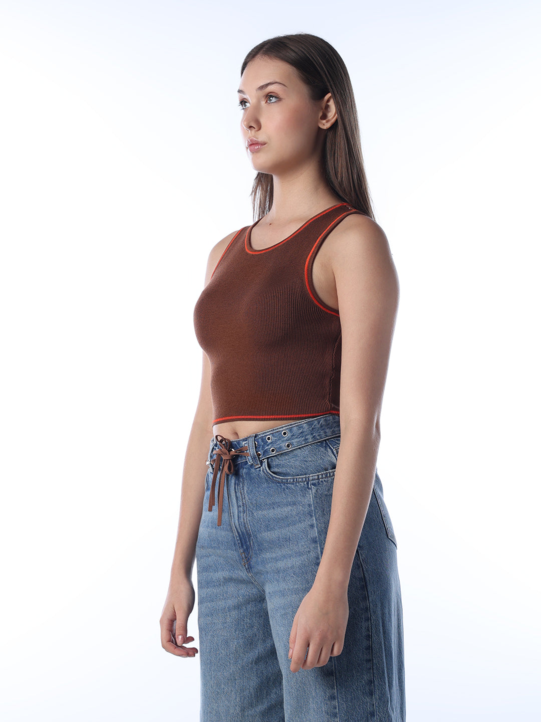 Ribbed Contrast Trim Top