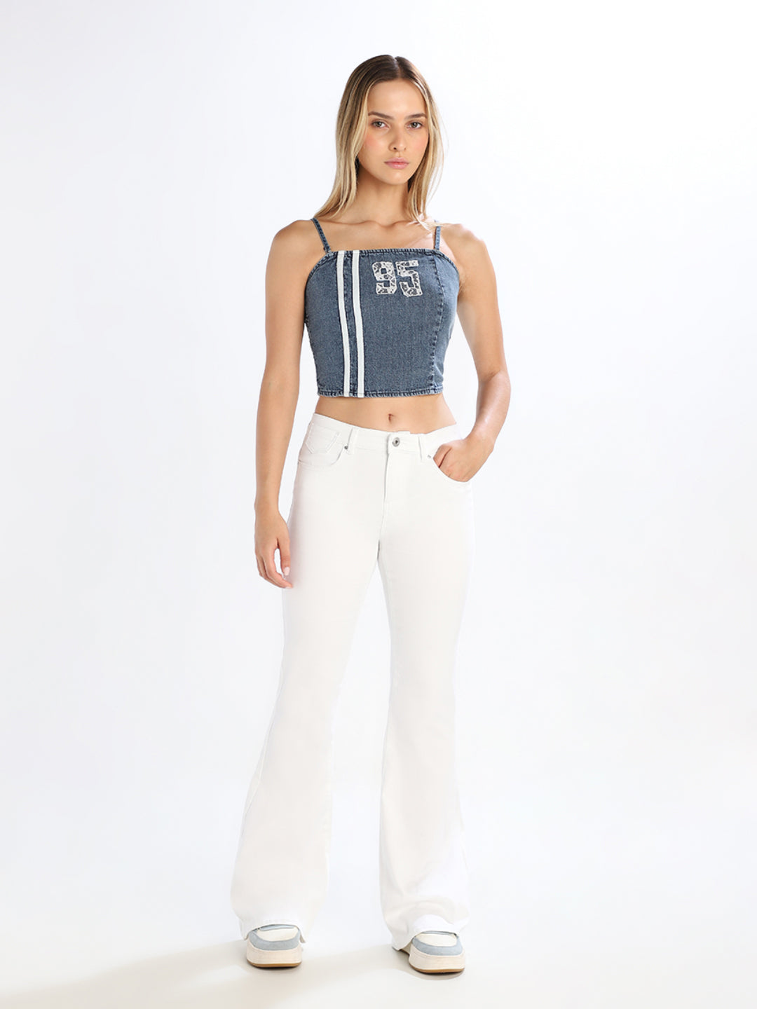Cropped Strappy Denim Top