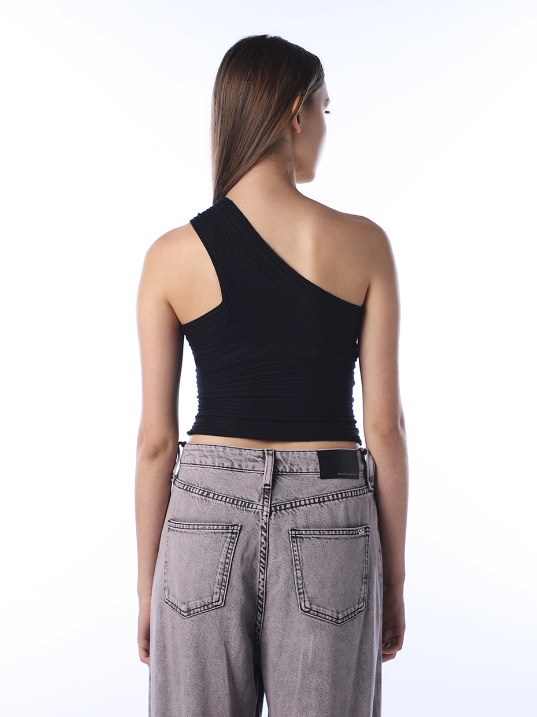 Black One Shoulder Crop Top