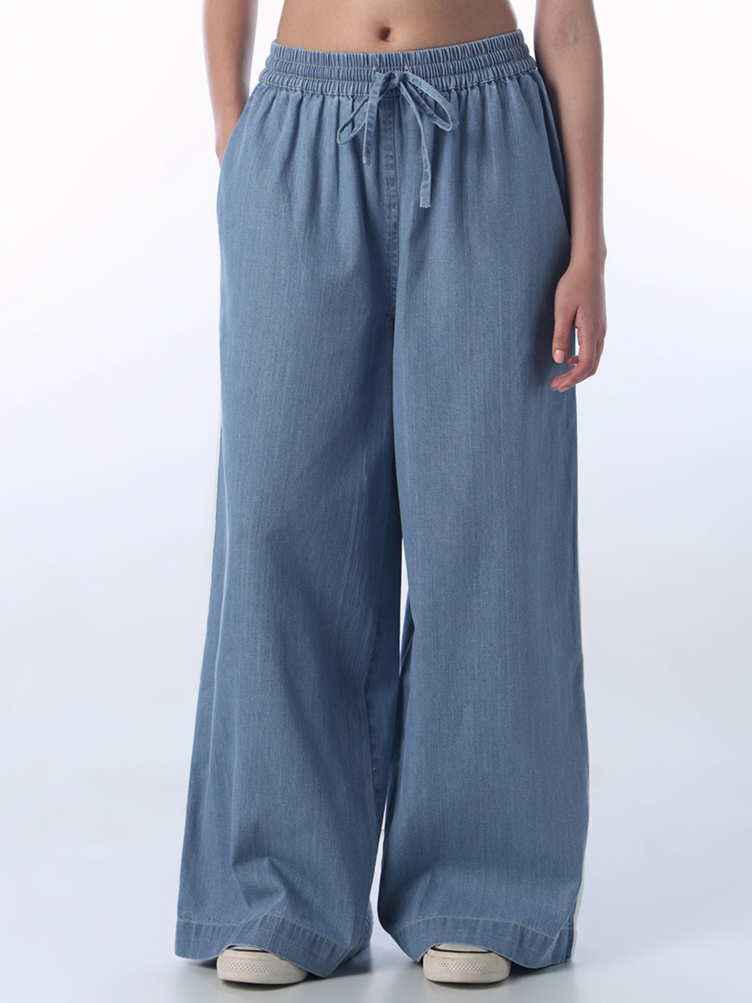 Drawstring Waist Loose Fit Denim Pants