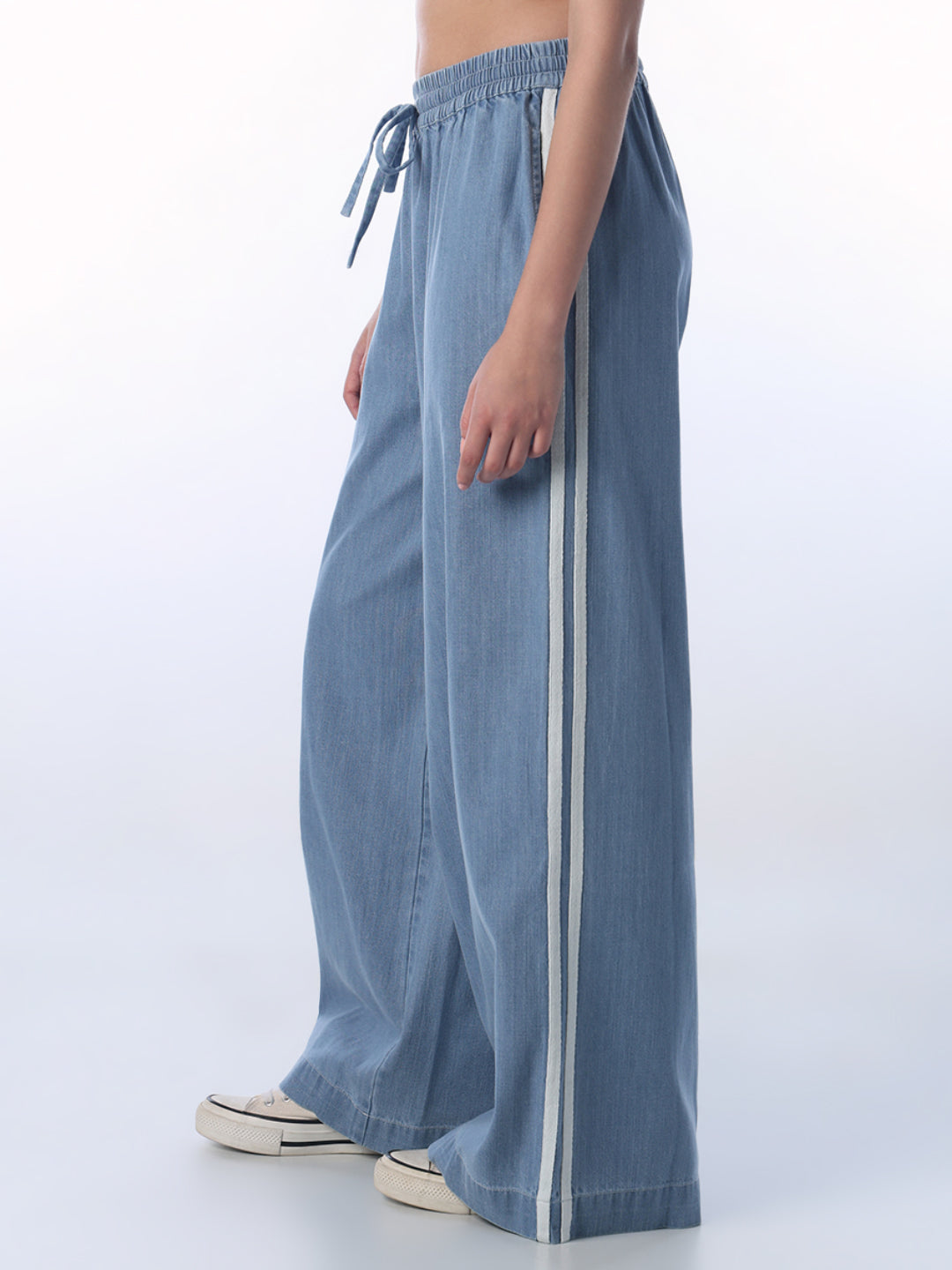 Drawstring Waist Loose Fit Denim Pants