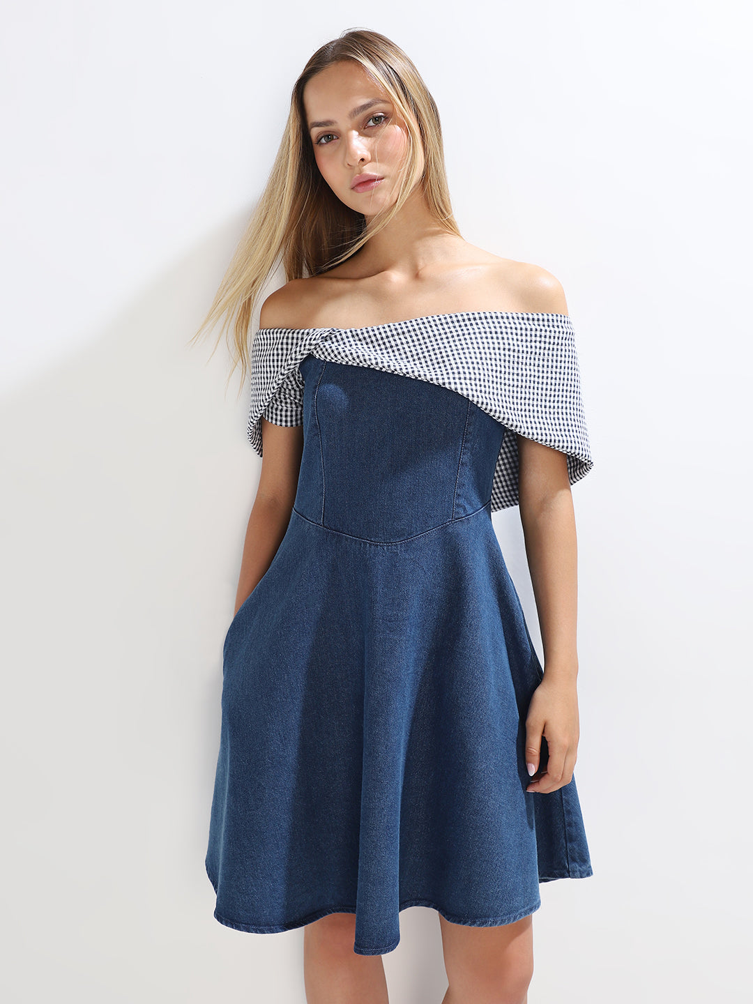 Off-Shoulder Denim Dress