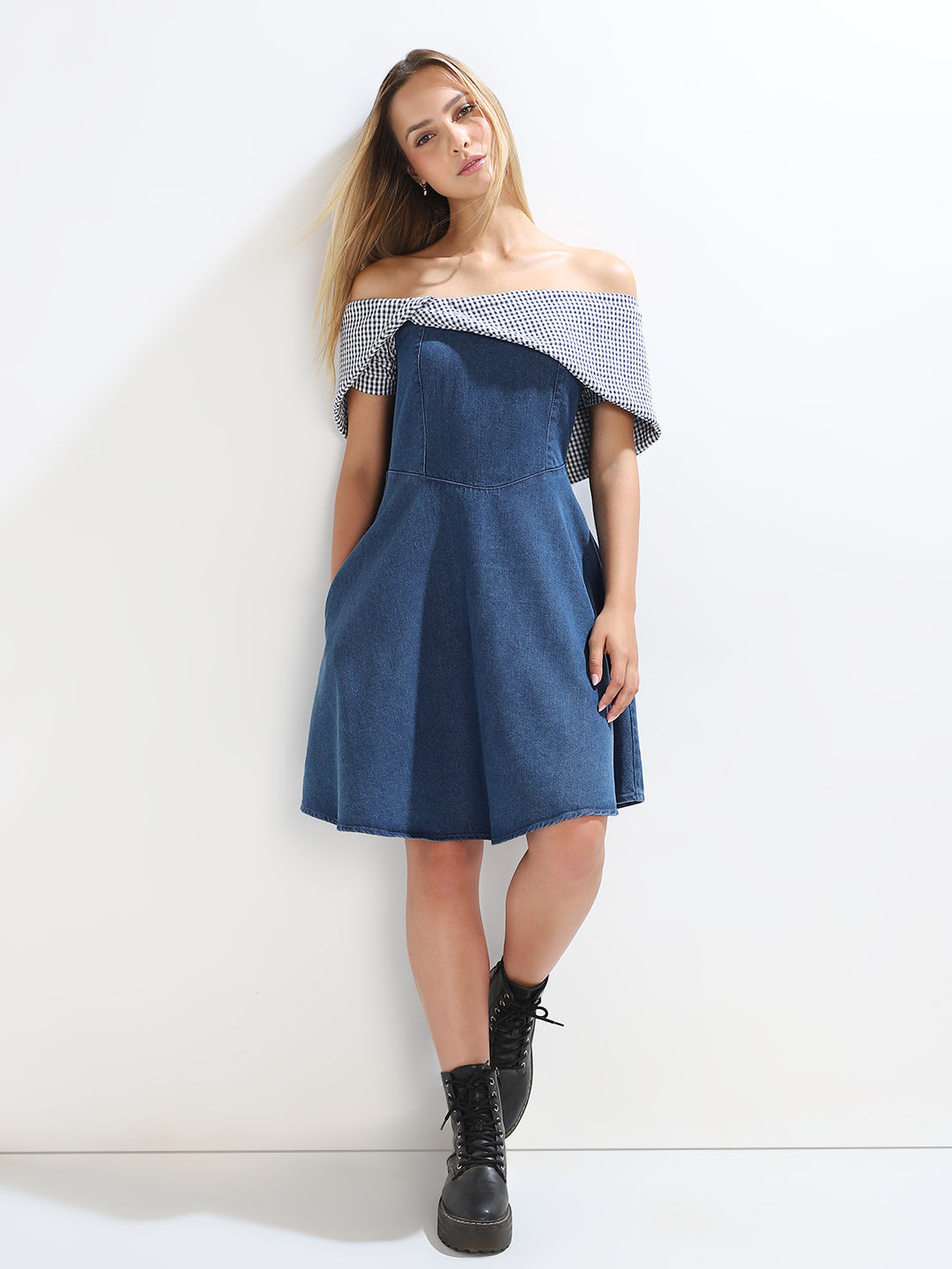 Off-Shoulder Denim Dress