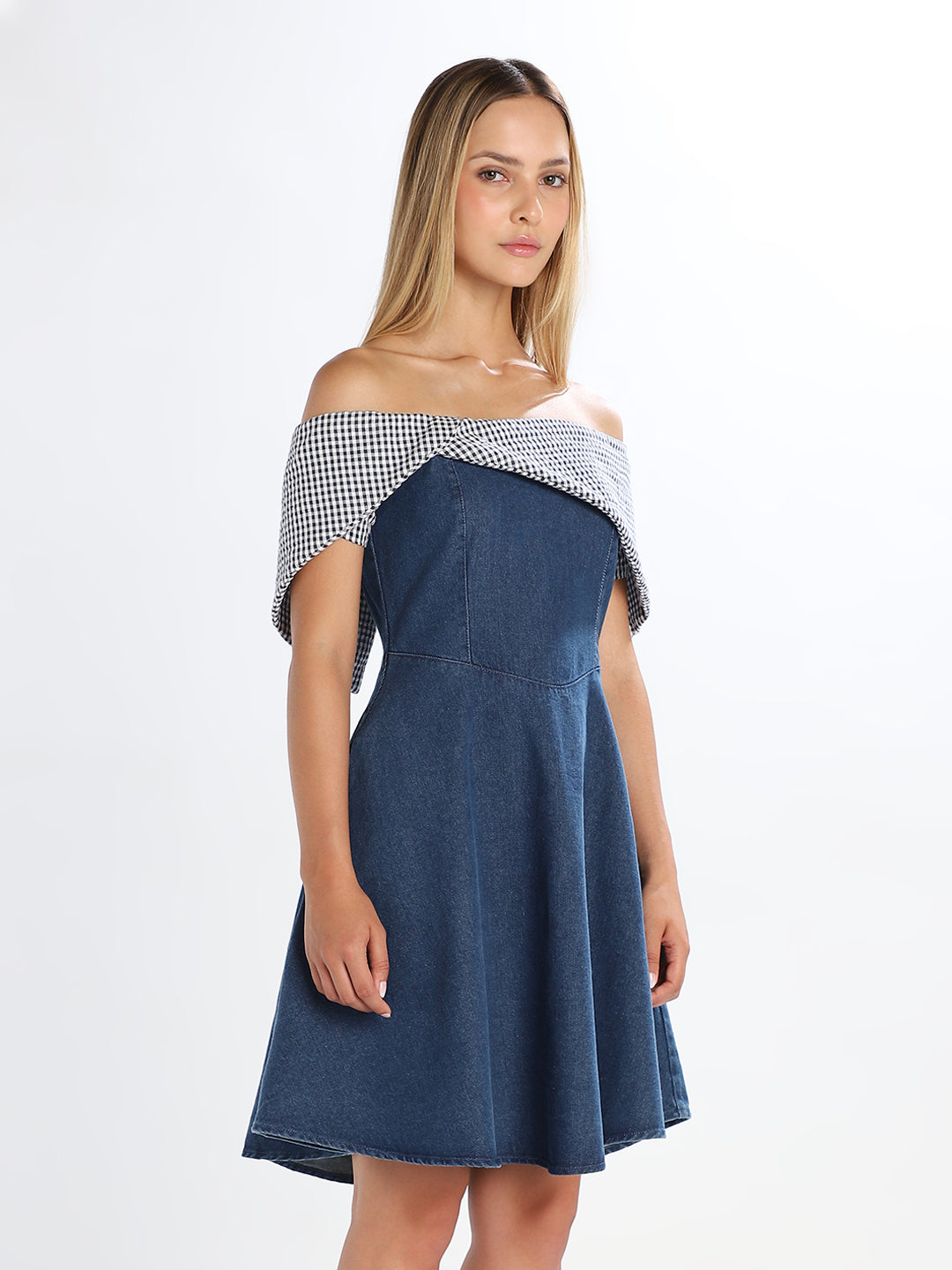 Off-Shoulder Denim Dress