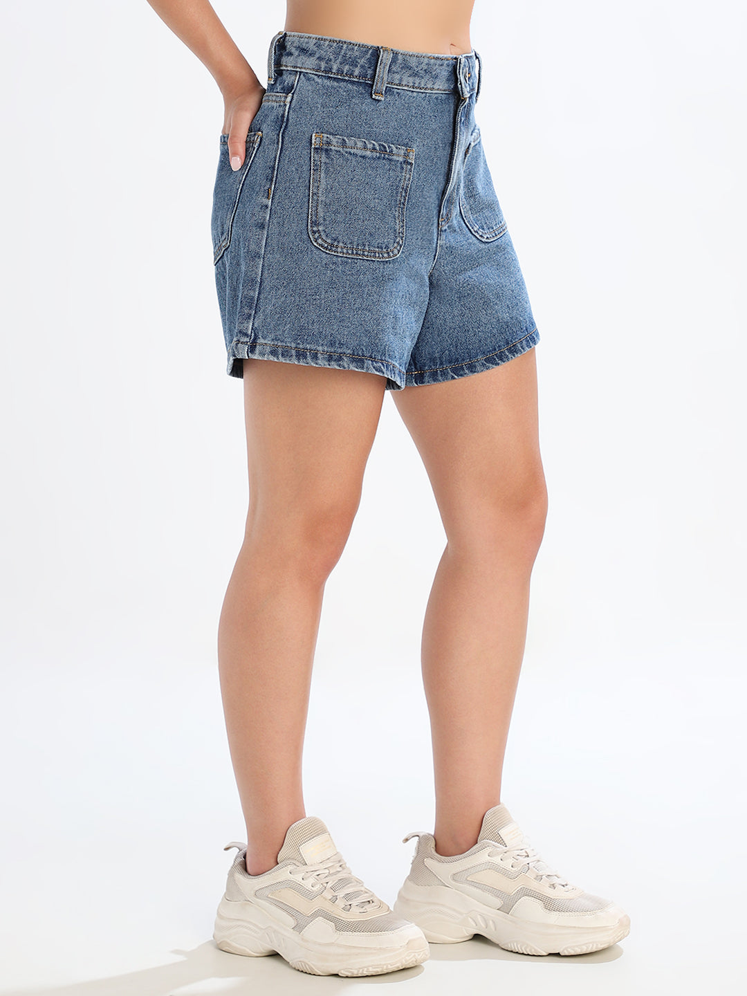 Blue Cotton Denim Shorts