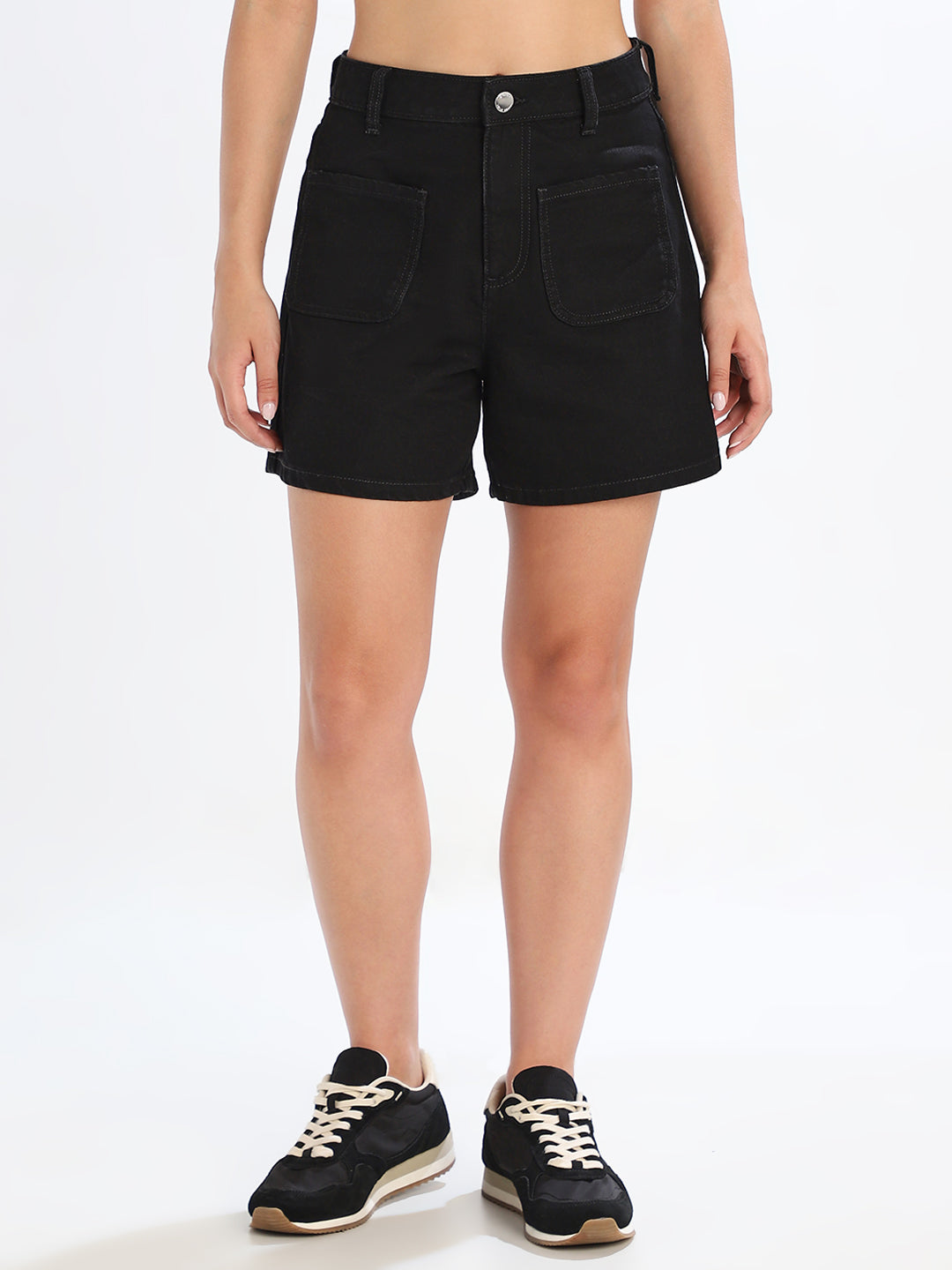 Black Cotton Denim Shorts