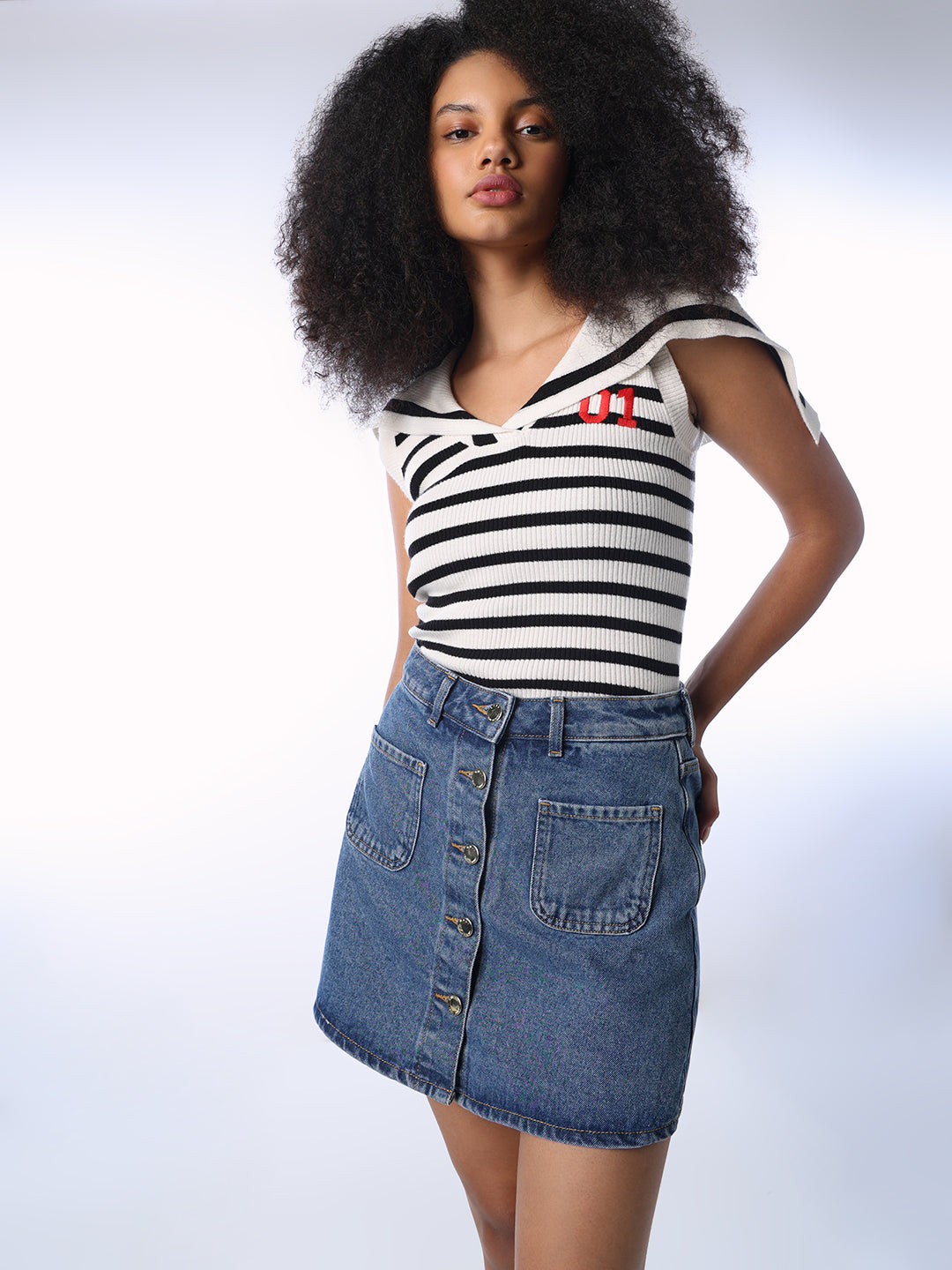 Blue Buttoned Denim Skort