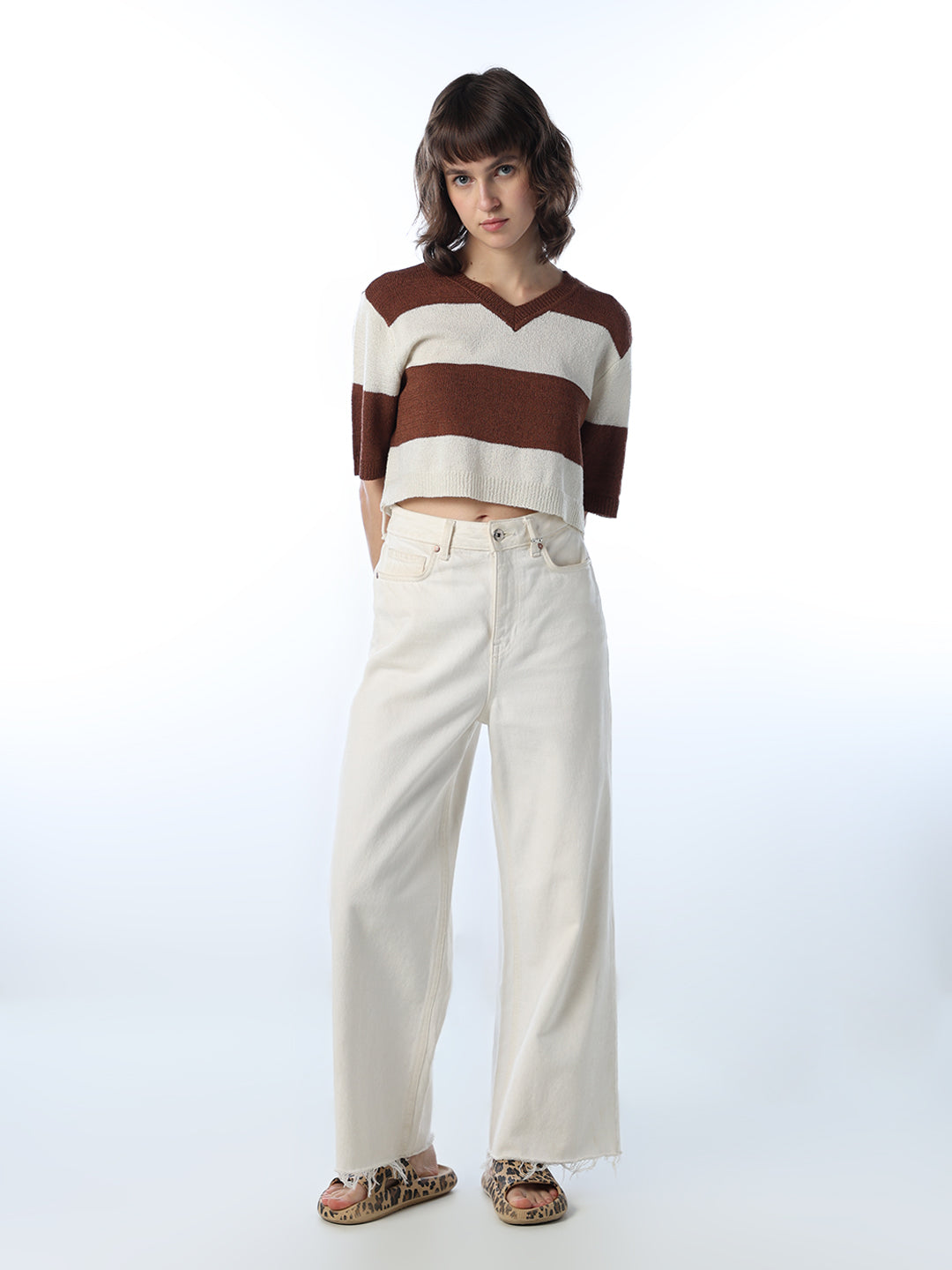 Colourblocked Cropped Knit T-shirt