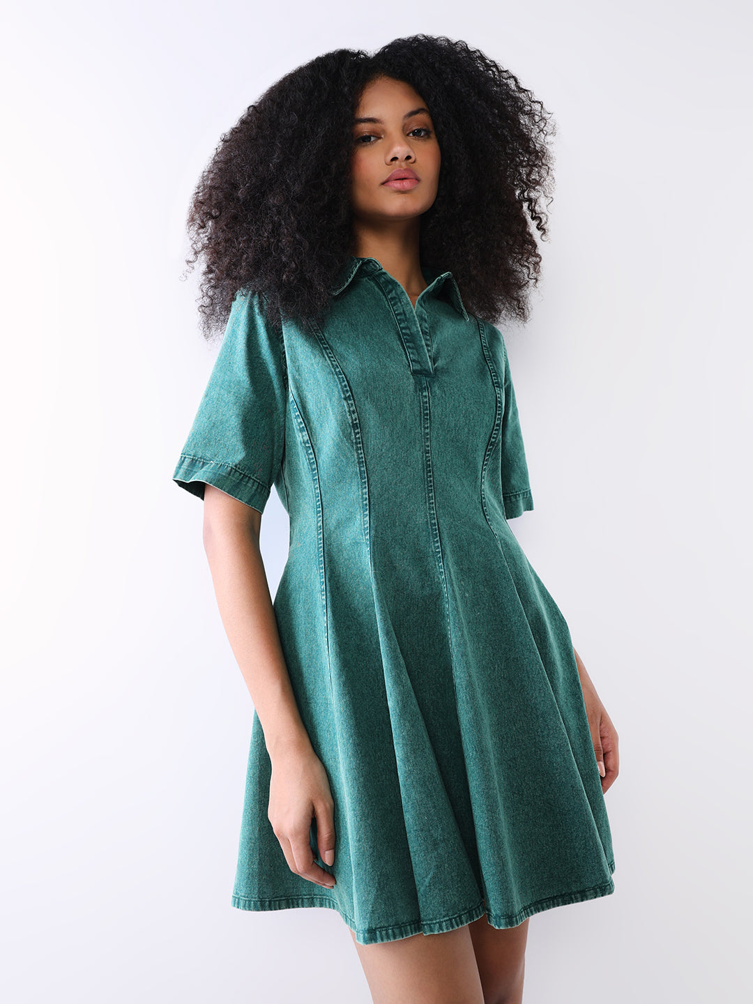 Dark Green Cotton Denim Dress Dark Green Cotton Denim Dress