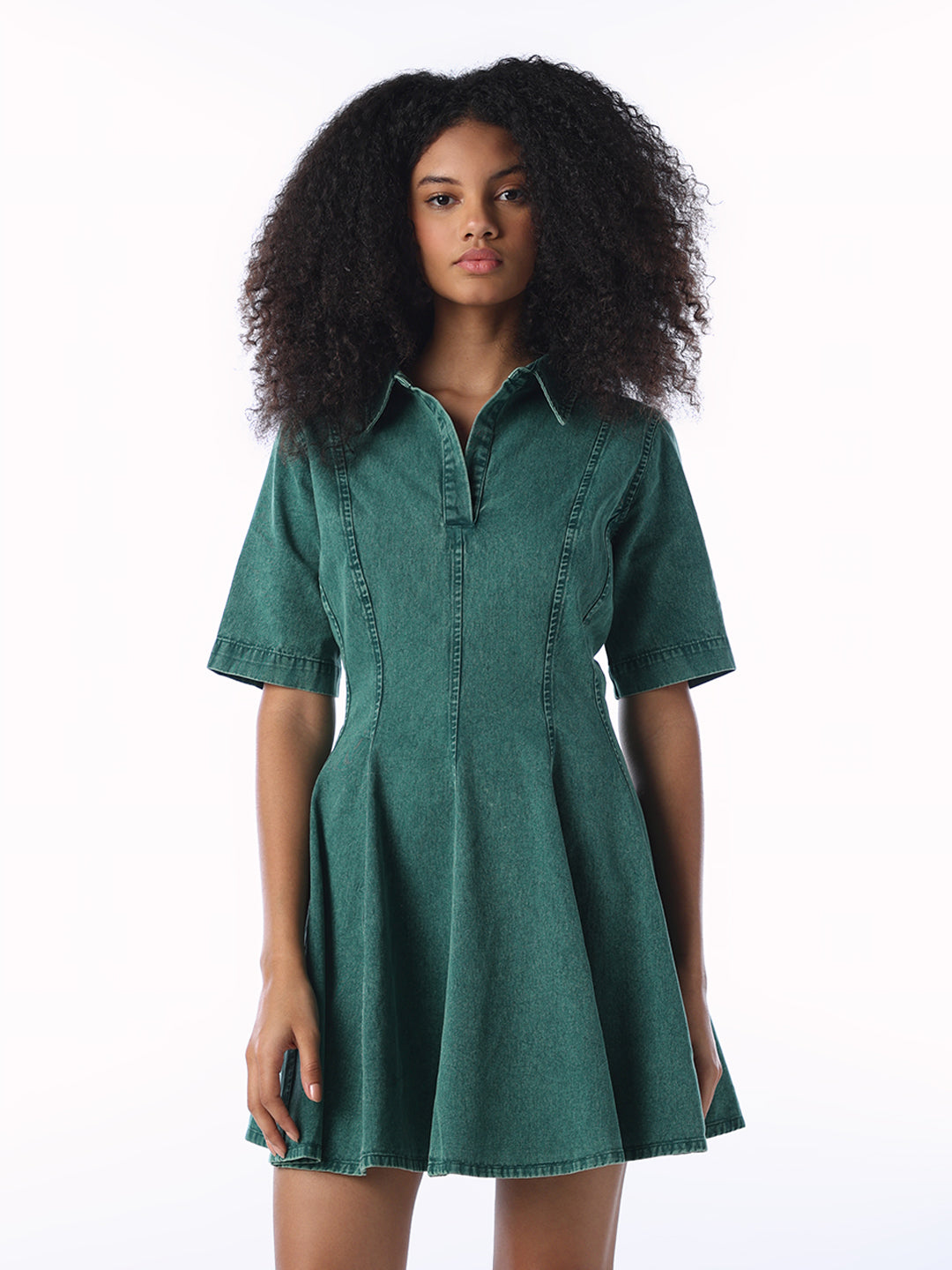 Dark Green Cotton Denim Dress