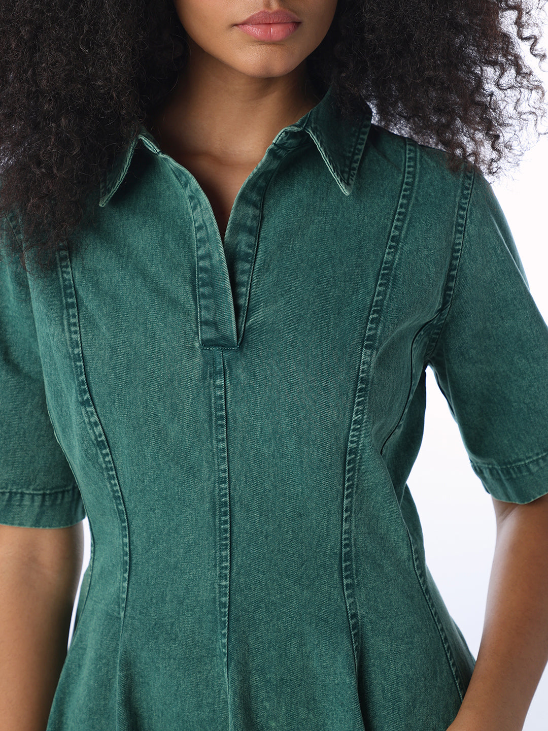 Dark Green Cotton Denim Dress