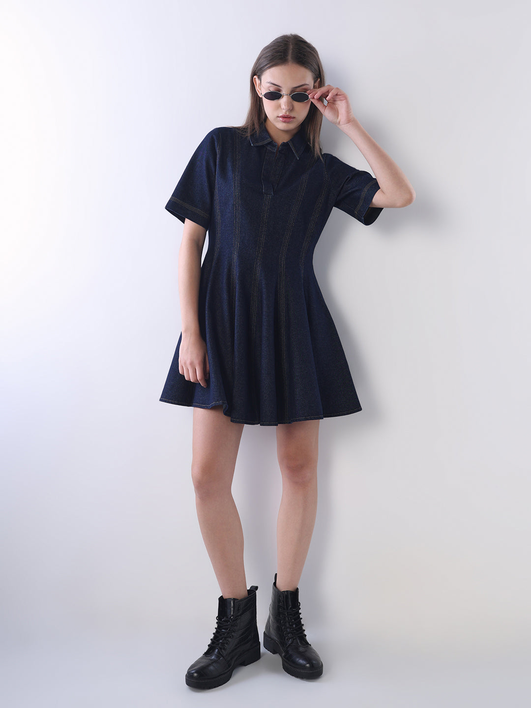 Flared Cotton Denim Dress
