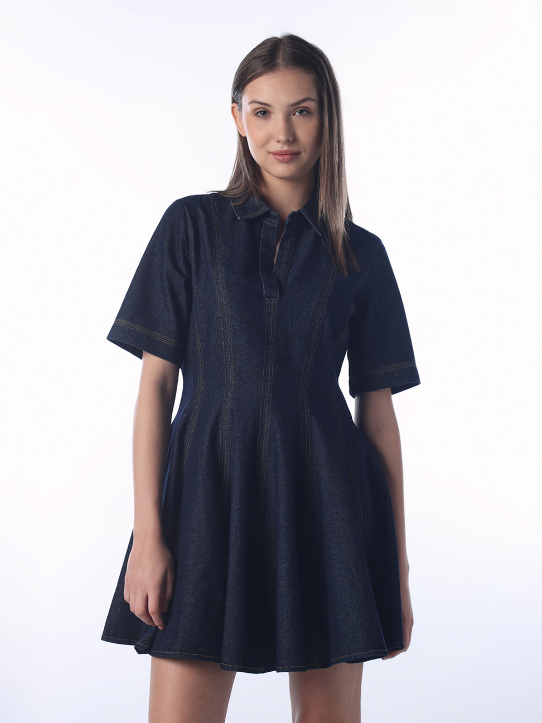 Flared Cotton Denim Dress