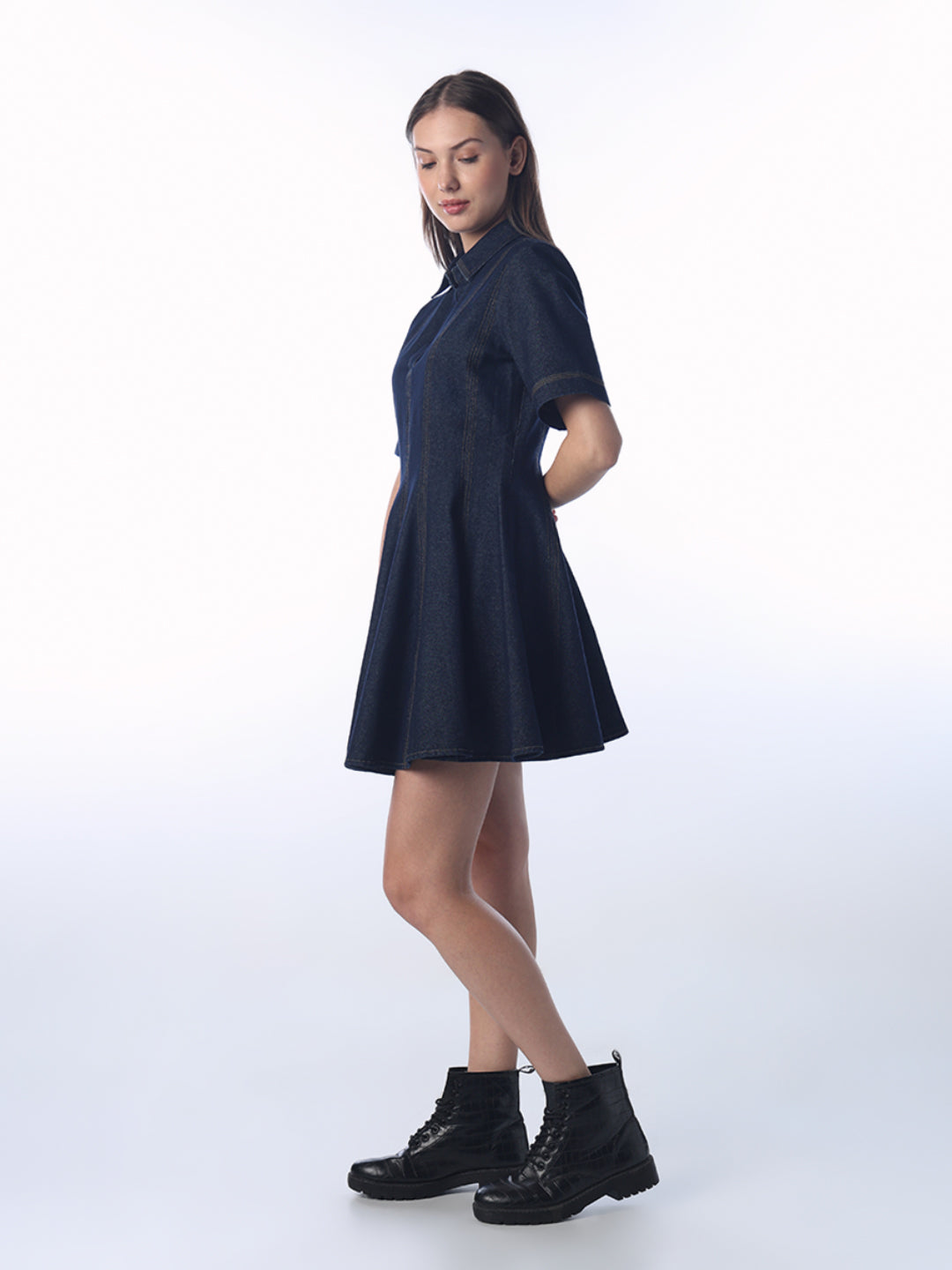 Flared Cotton Denim Dress