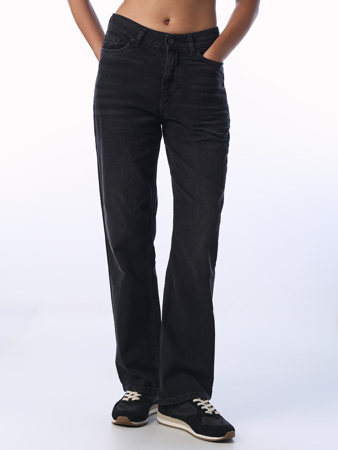 Black High Rise Straight Fit Jeans